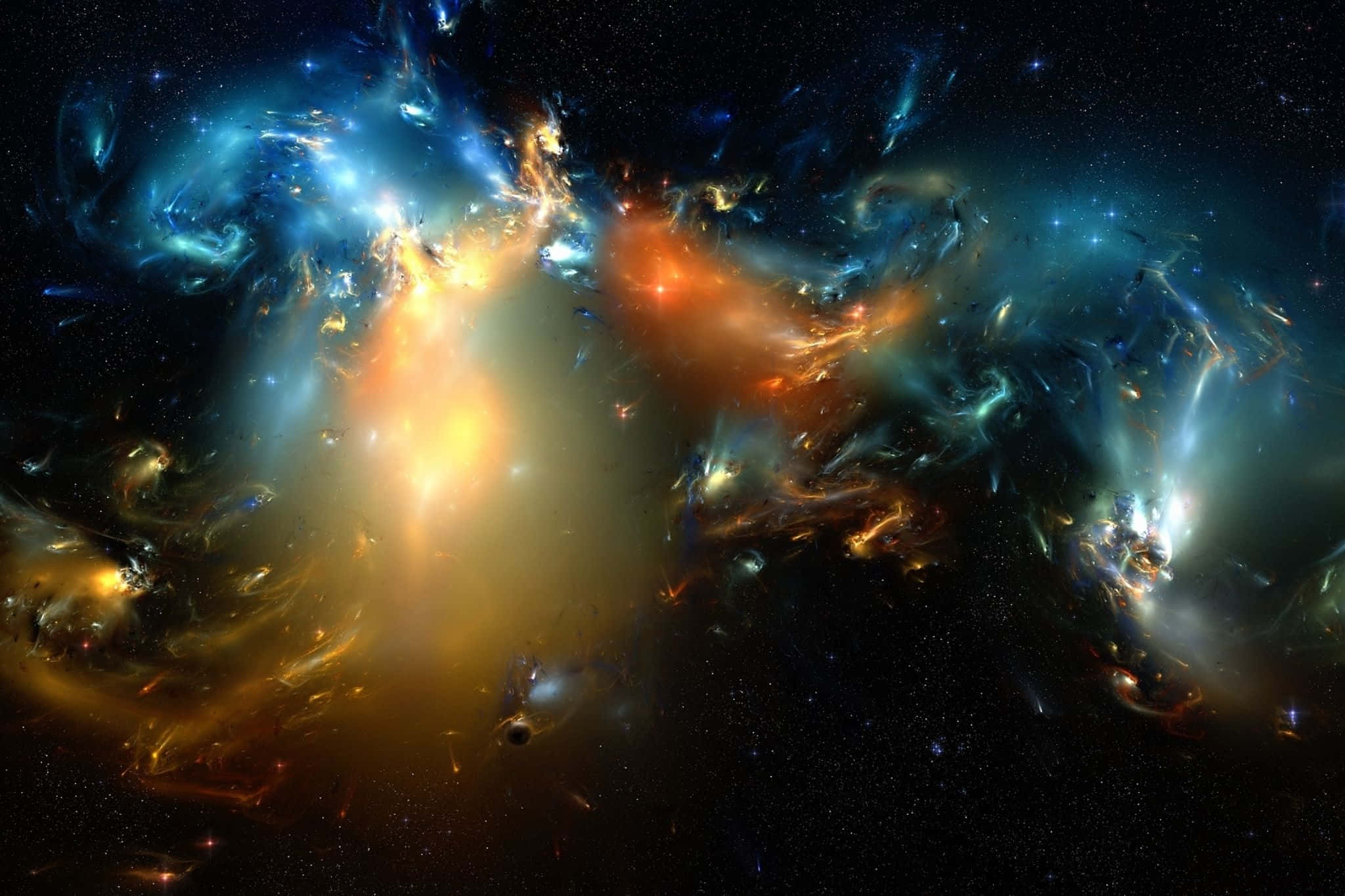 cosmic nebula, blues, oranges, Full HD Desktop Wallpaper