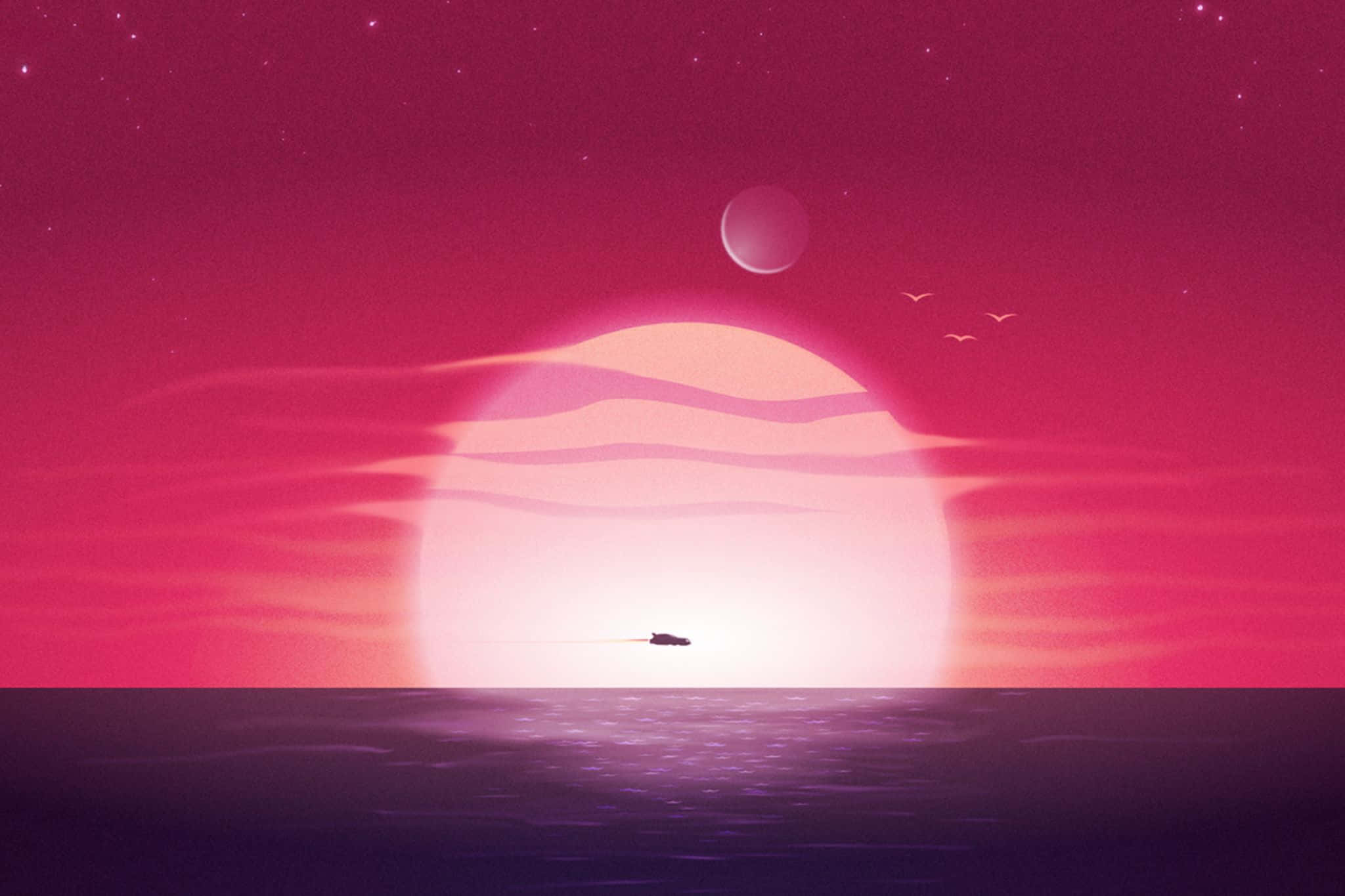 Crimson Sunset, Sci Fi, Ocean, Full HD Desktop Wallpaper