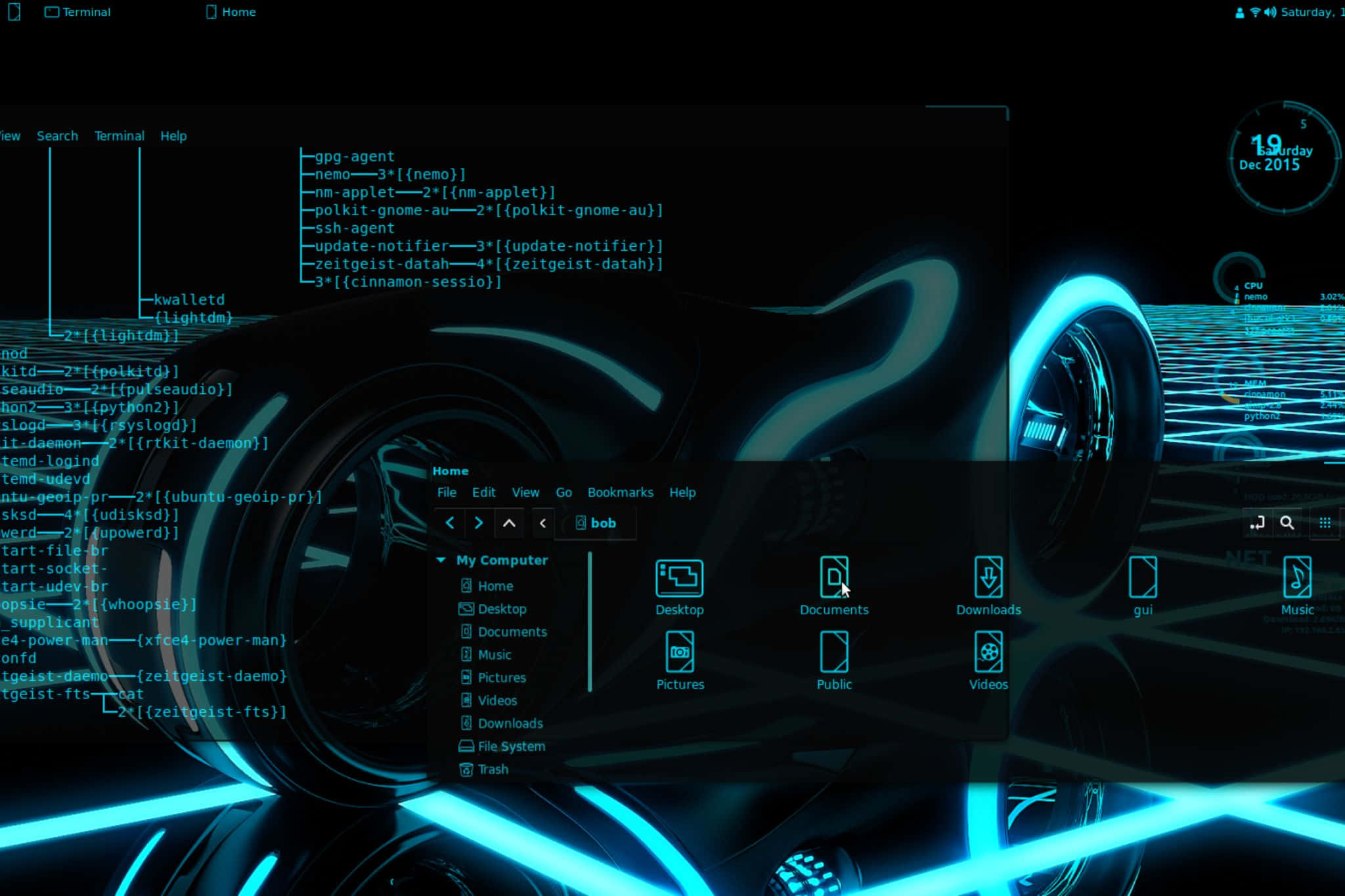 Cybernetic Wheel, glowing blue terminal code, file manager icons, Full HD Desktop Wallpaper