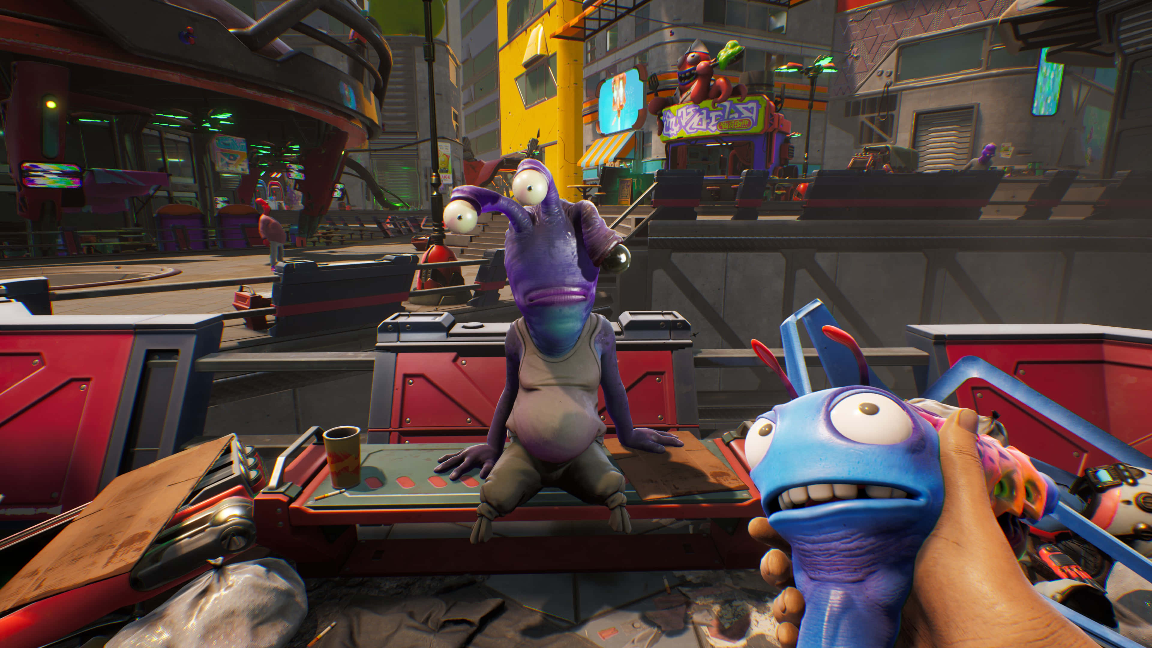 Futuristic Battle on Distant Planet, purple alien, big eyes, 4K Desktop Wallpaper
