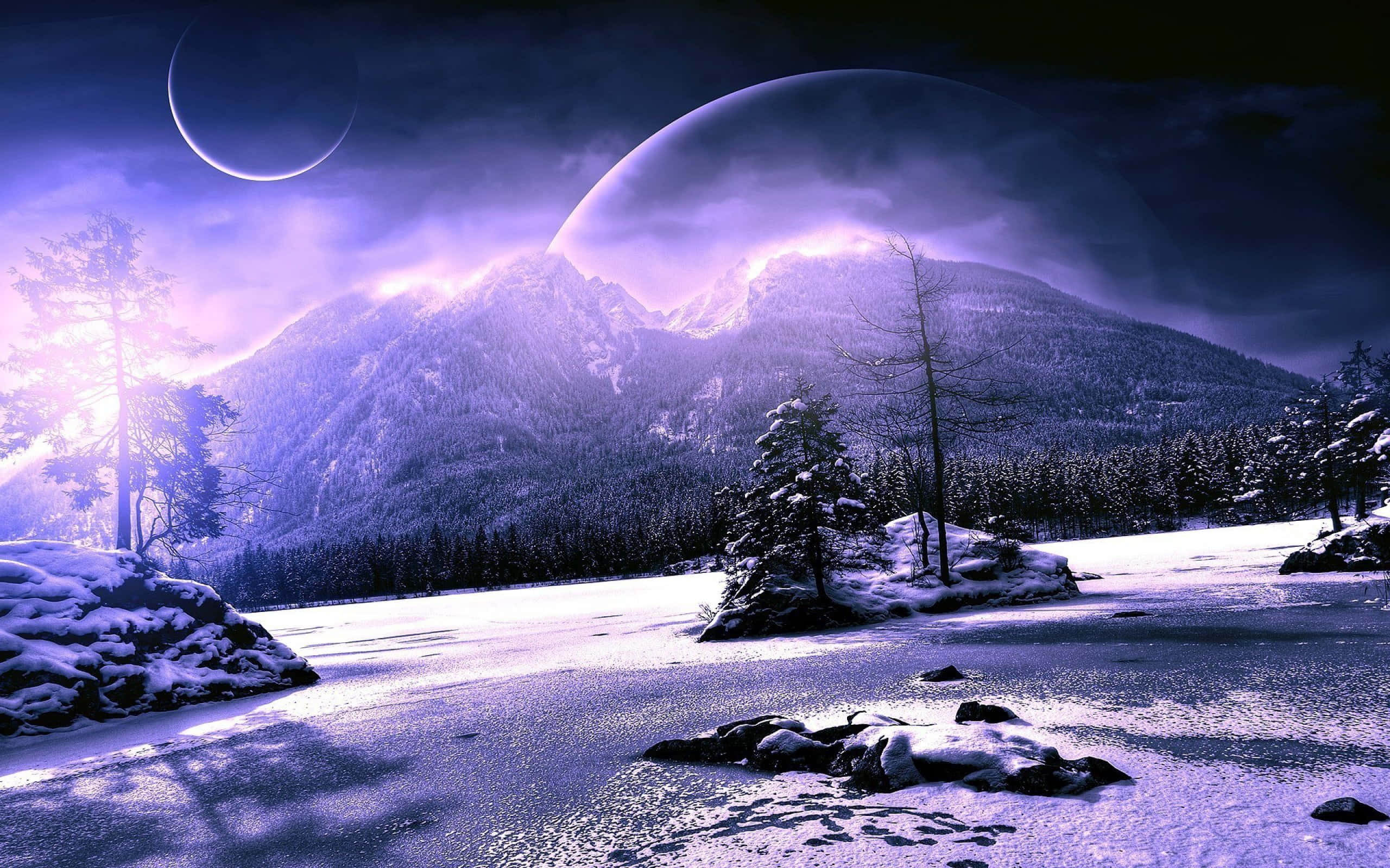 magical castle, sea, starlit night sky, 2K Desktop Wallpaper