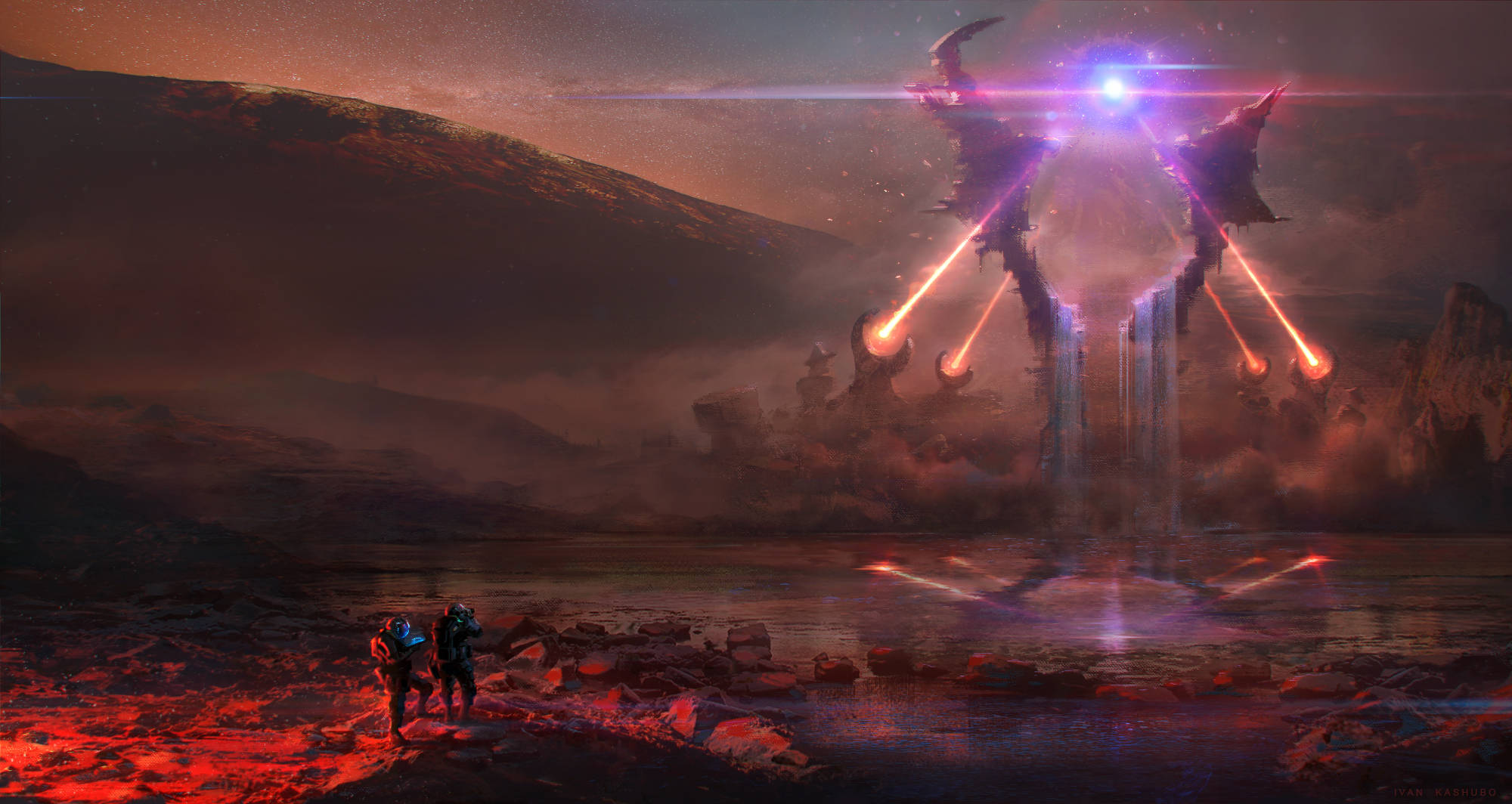 glowing alien structure, colossal, crimson alien landscape, Full HD Desktop Wallpaper