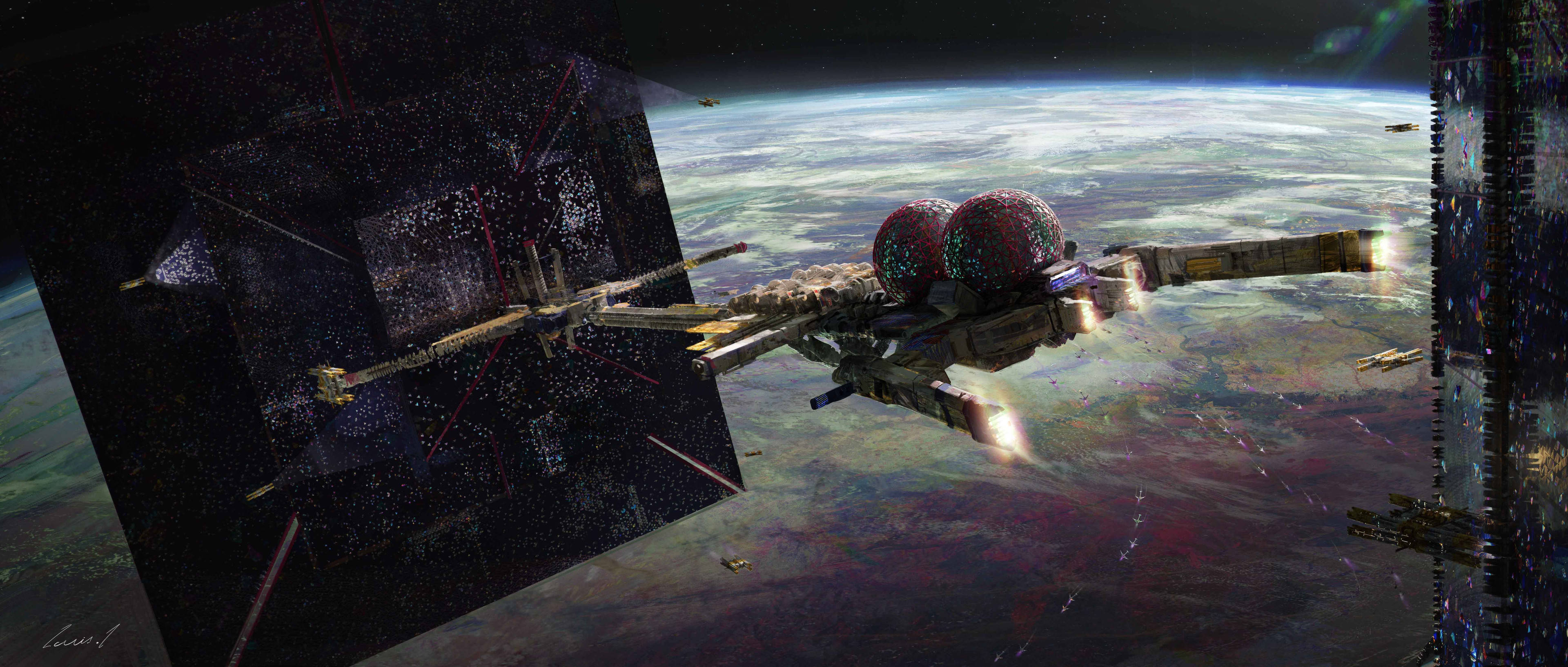 sci fi landscape, space station, Earth, 4K Desktop Wallpaper