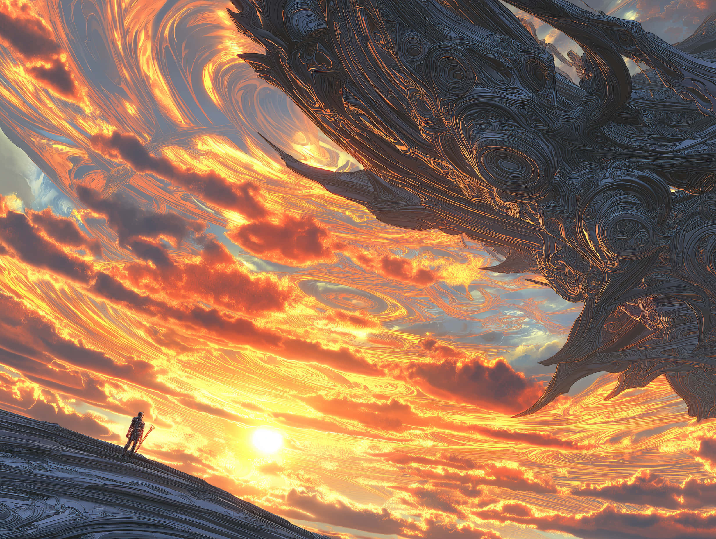 figure, alien landscape, colossal organic structure, Full HD Desktop Wallpaper