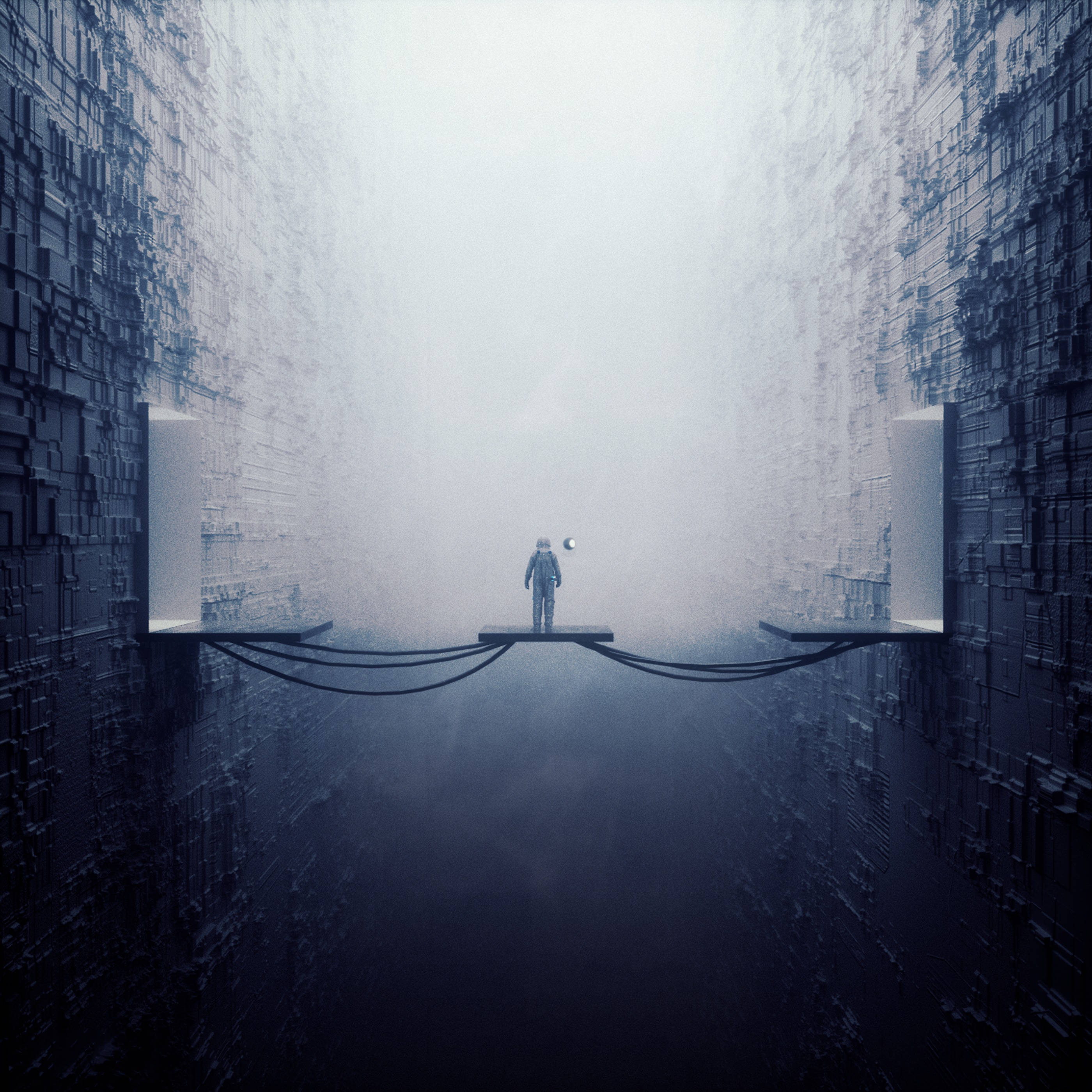 astronaut, bridge, digital structures, 2K Desktop Wallpaper