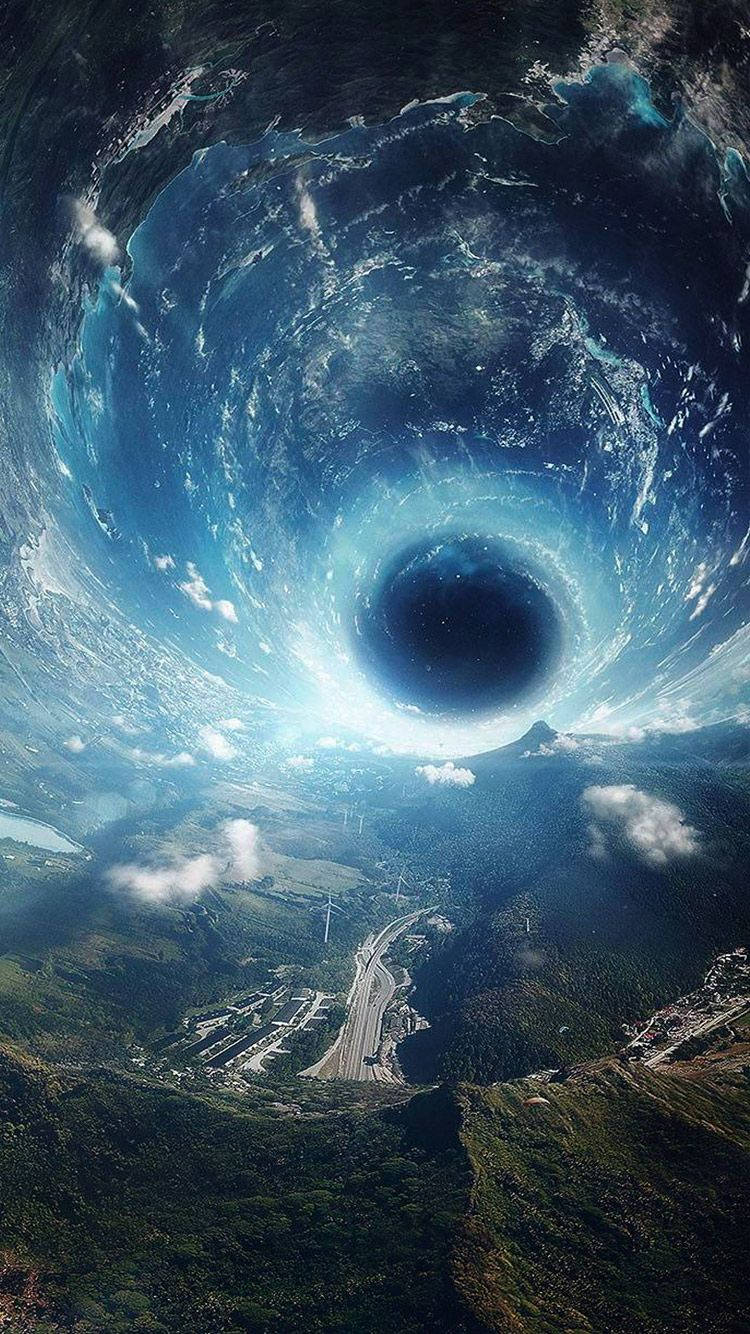 black hole, blue energy, valley landscape, HD Phone Wallpaper