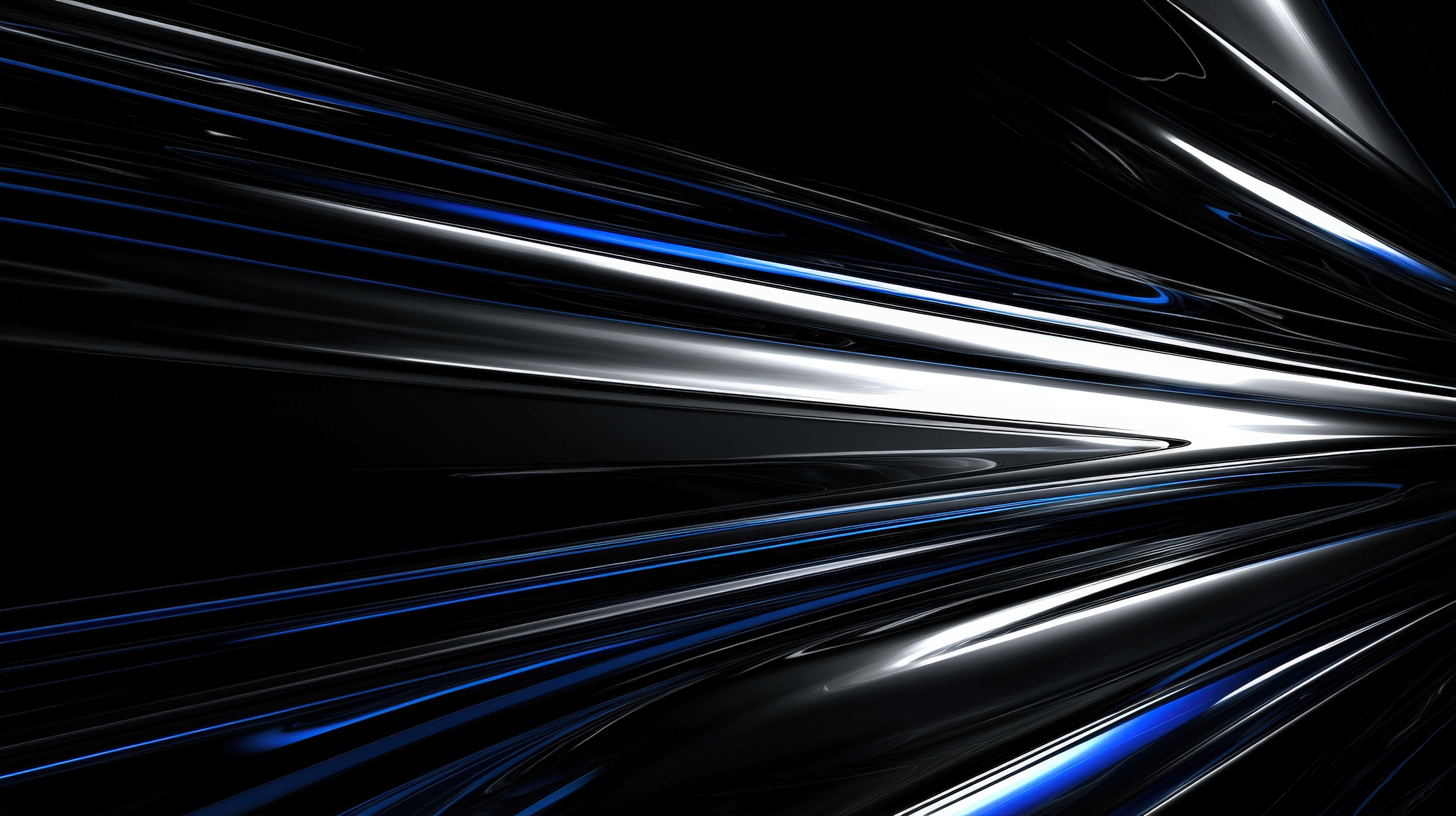 futuristic metallic light streaks, blue and silver light, deep black background, 8K Desktop Wallpaper