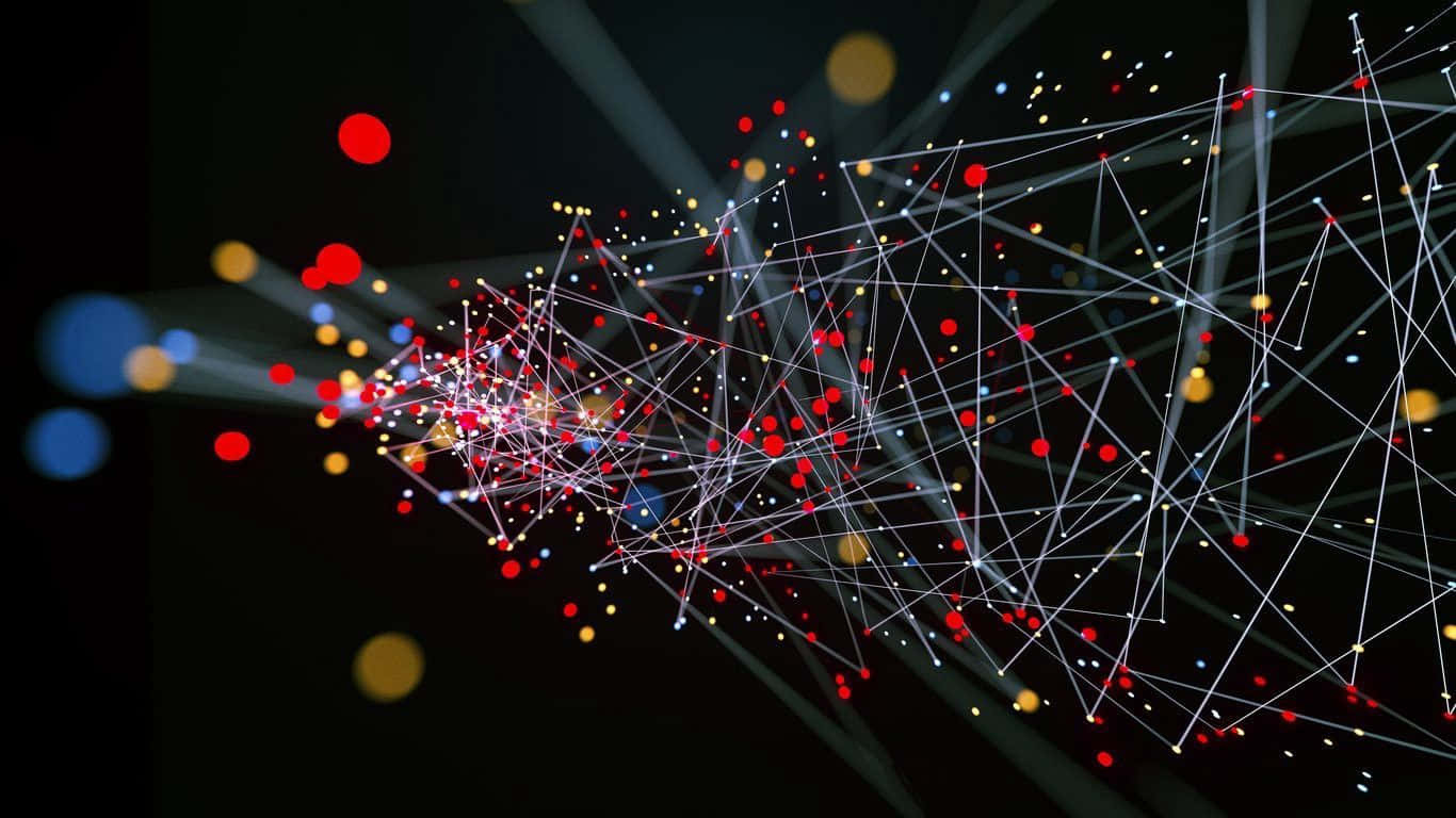 glowing red yellow and blue nodes, white lines, dark background, HD Desktop Wallpaper