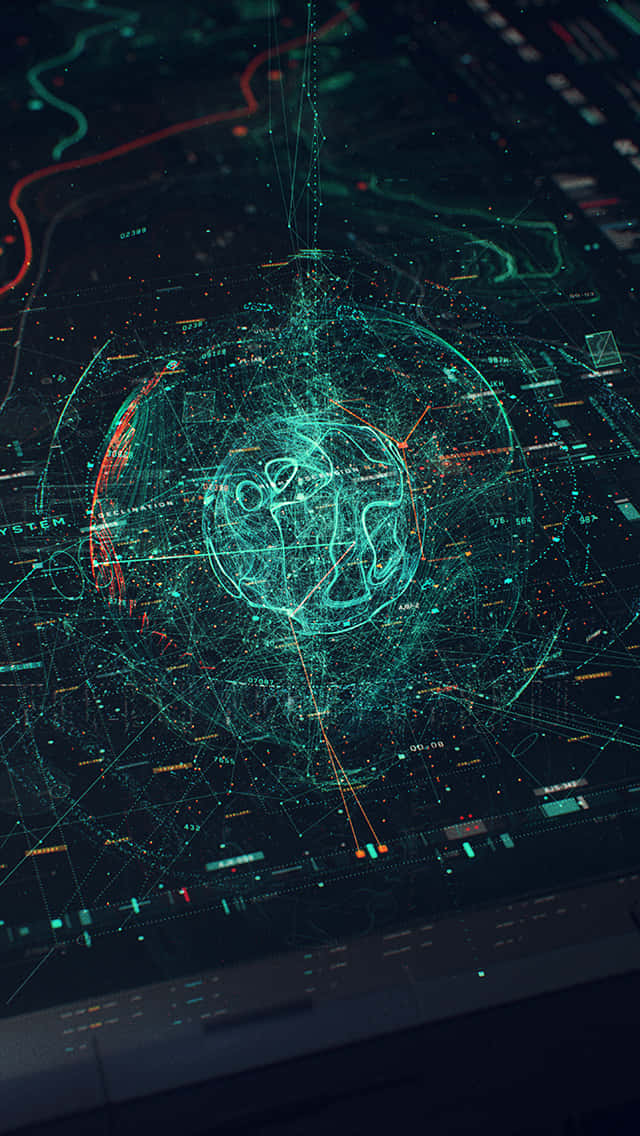 teal holographic globe, digital data streams, dark futuristic interface, SD Phone Wallpaper