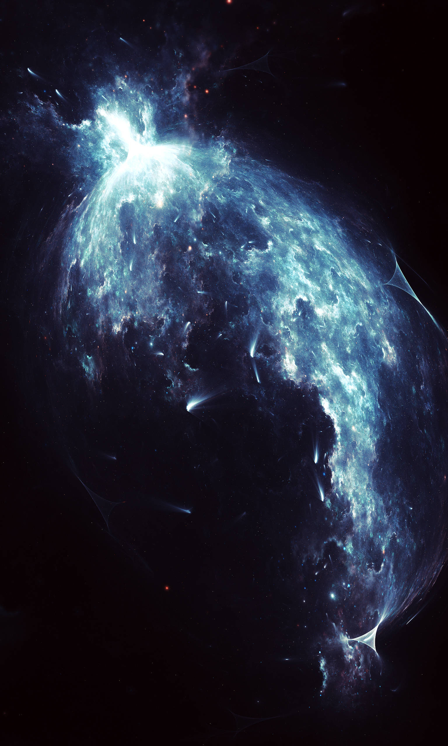 luminous blue nebula, cosmic energy, star-speckled black void, 2K Phone Wallpaper