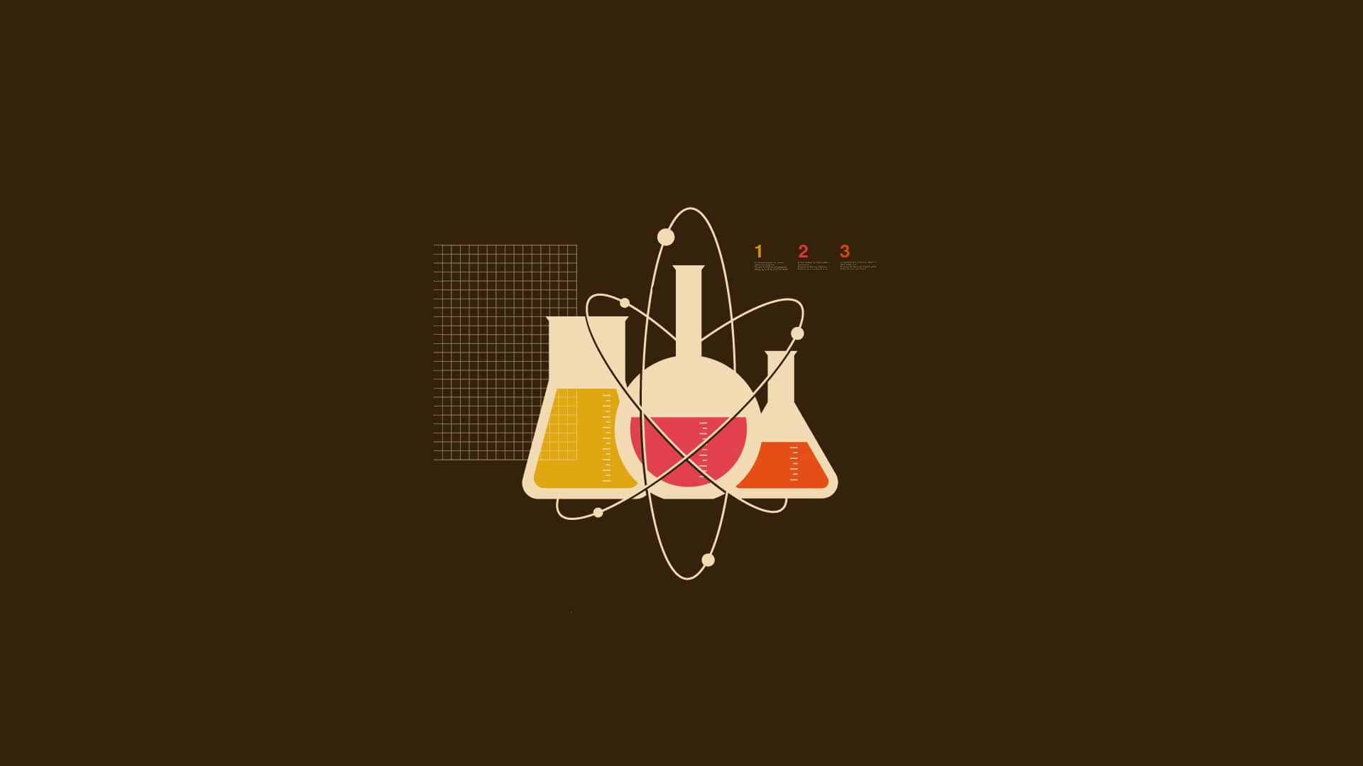 beakers, colored liquids, atomic model, Full HD Desktop Wallpaper