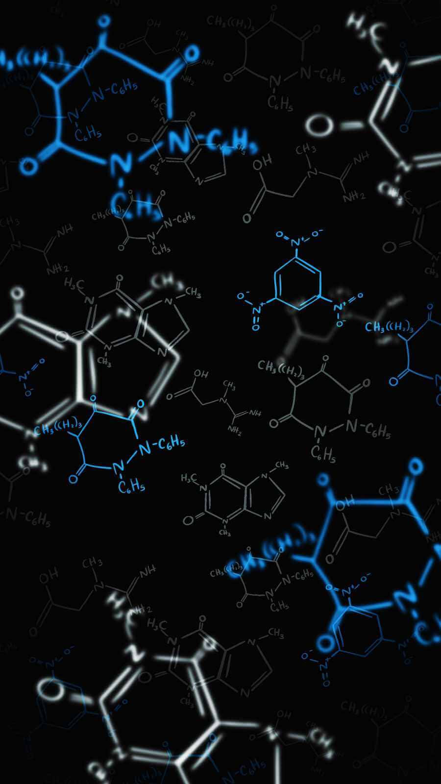 chemical structures, glowing blue, deep black background, HD Phone Wallpaper