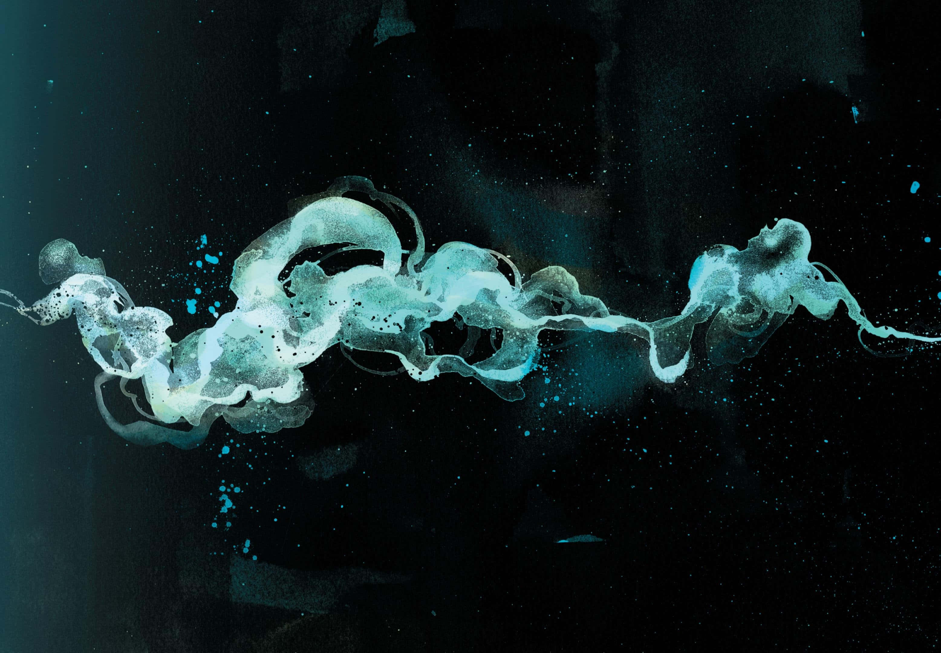 luminous turquoise, abstract swirl, deep black canvas, 2K Desktop Wallpaper