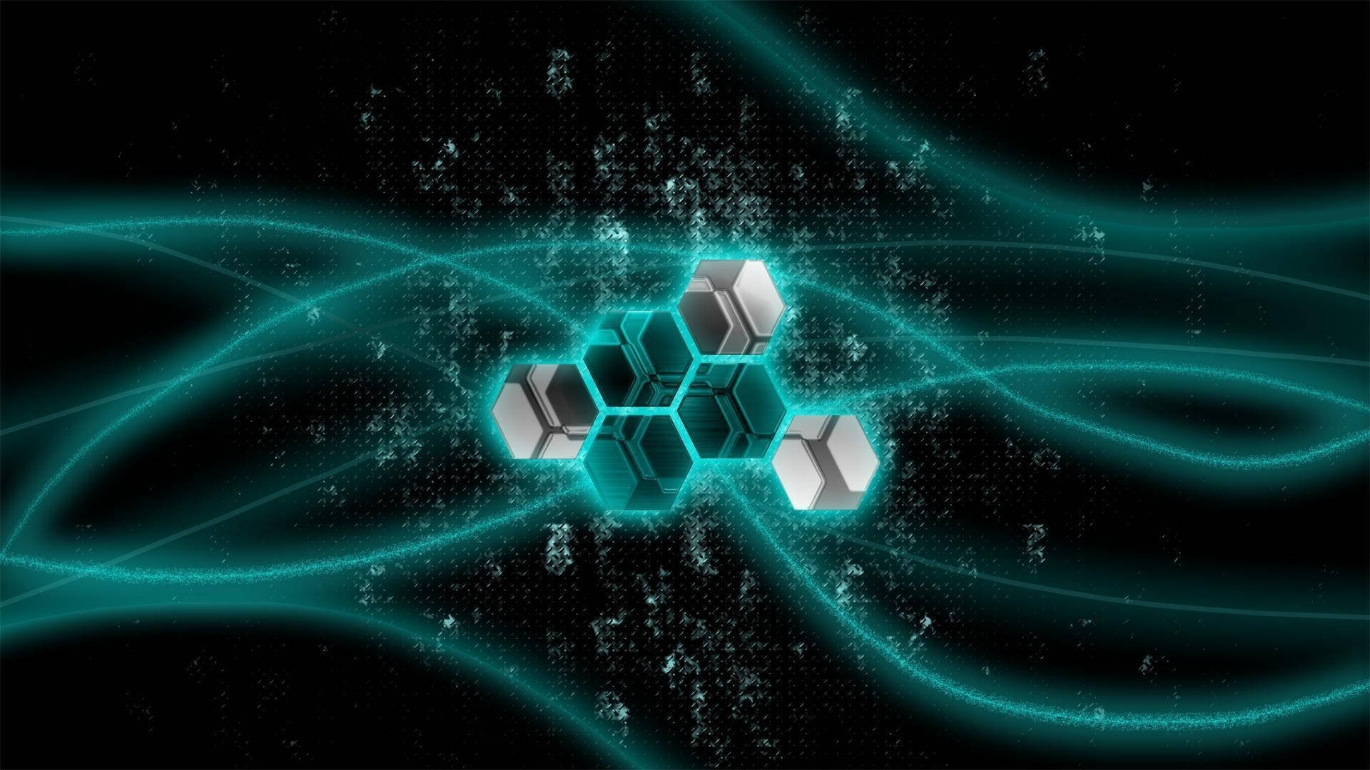 Science Desktop, hexagons, teal, Full HD Desktop Wallpaper