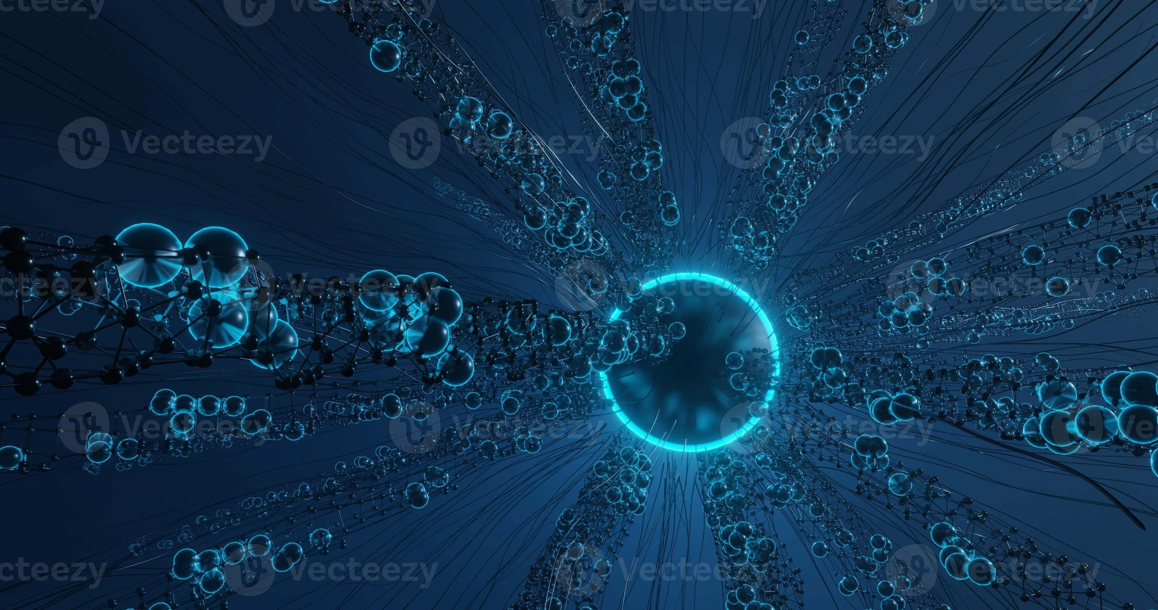 glowing blue, molecular tunnel, spherical nodes, 2K Desktop Wallpaper