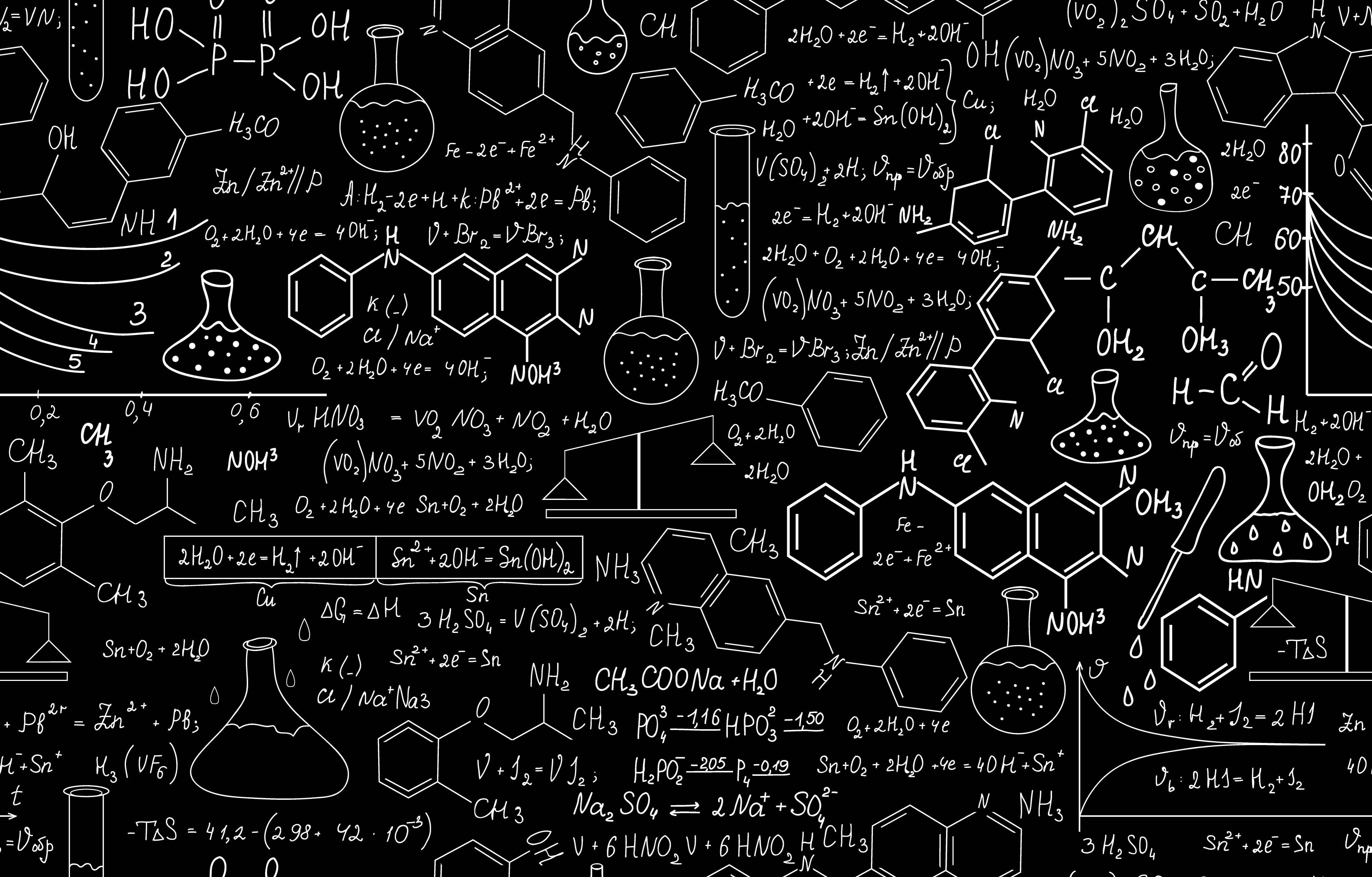 chemistry science equation, blackboard, chemical formulas, 4K Desktop Wallpaper