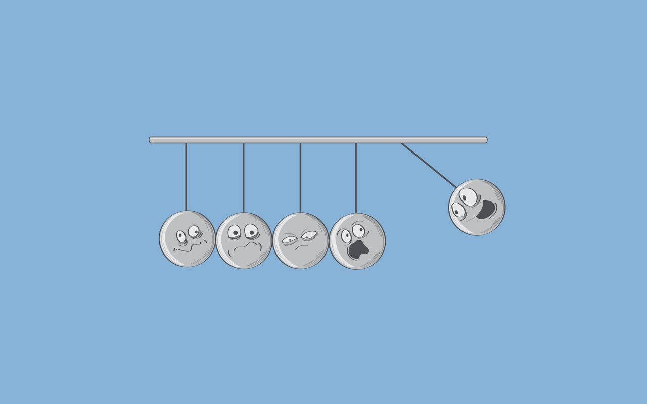 cartoon Newton's cradle, smiling balls, frowning balls, HD Desktop Wallpaper