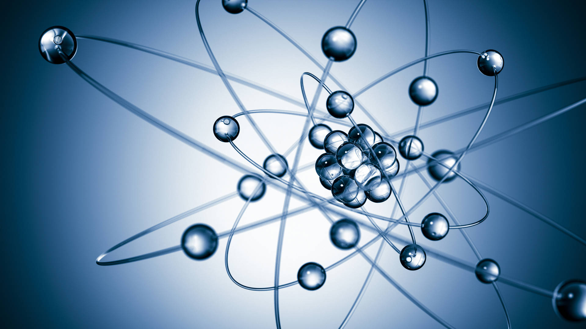 theoretical physics, silver atoms, 3d-rendered atomic model, Full HD Desktop Wallpaper