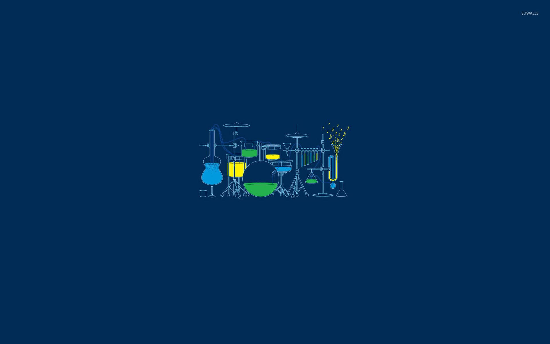 minimalist, blue yellow and green, dark blue background, Full HD Desktop Wallpaper