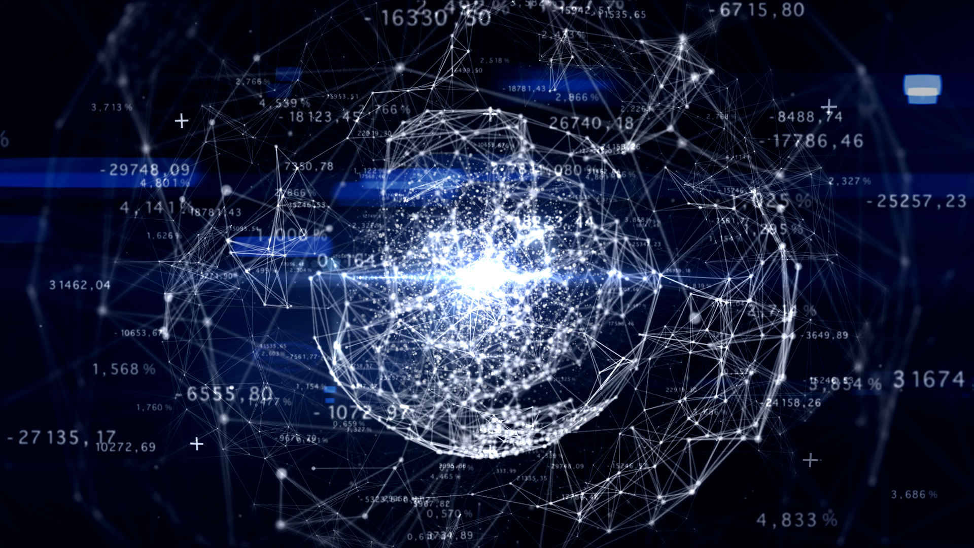 glowing blue data sphere, dark digital network, floating numbers, Full HD Desktop Wallpaper
