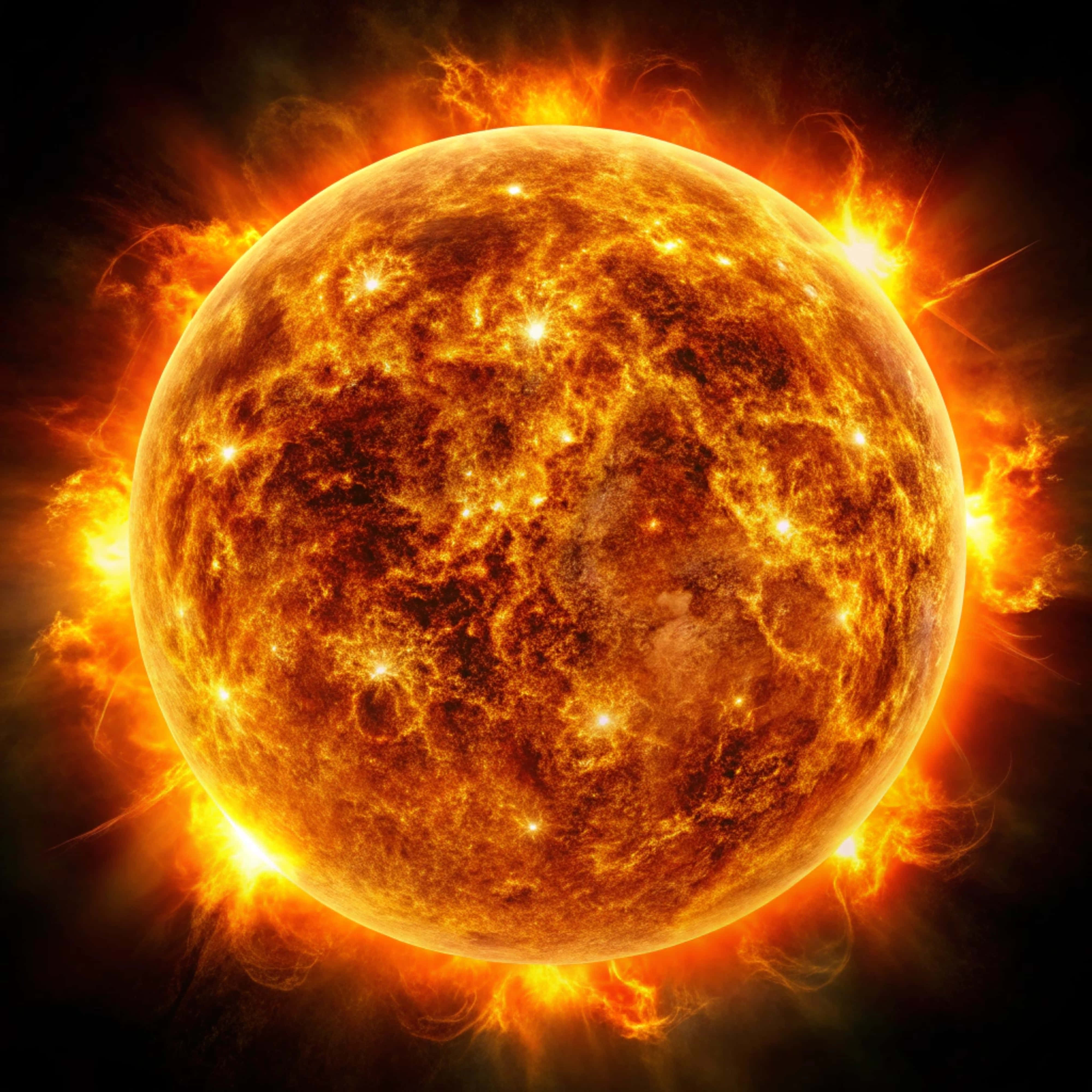 solar flares, fiery sun, orange, 4K Desktop Wallpaper
