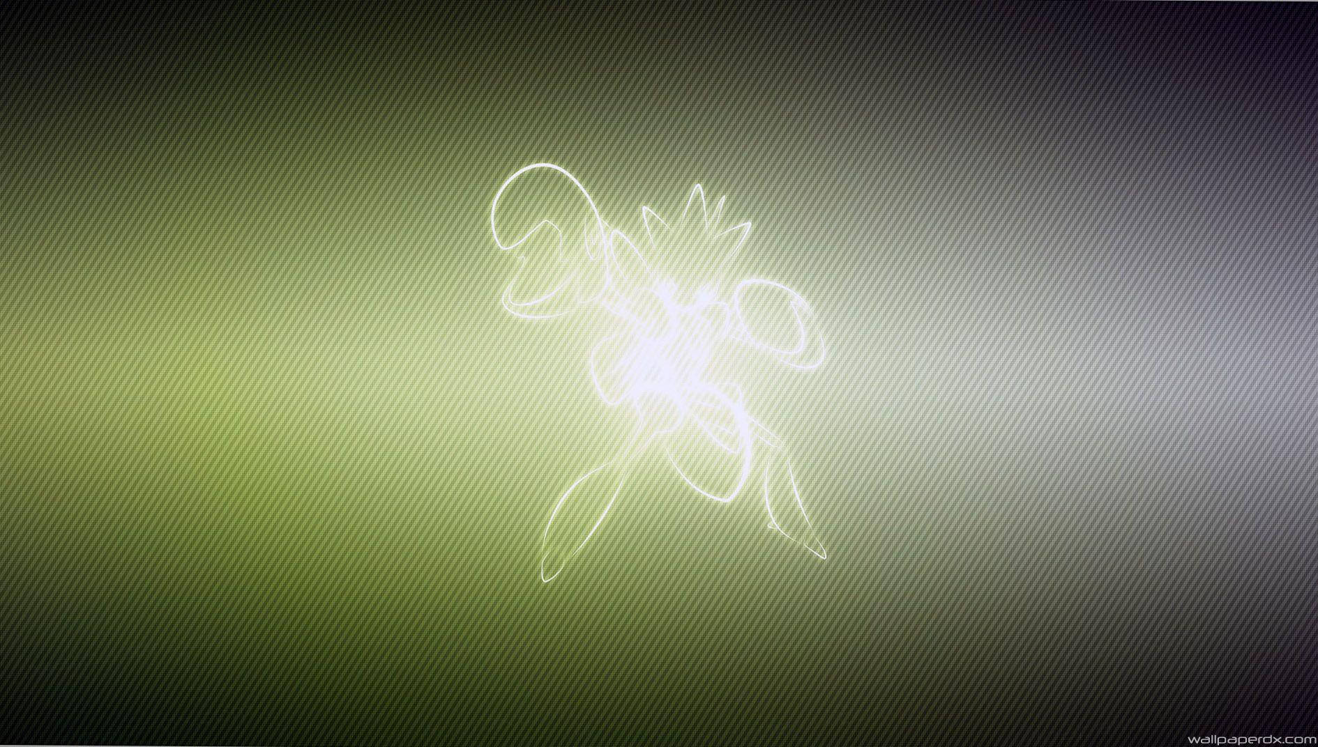 Scizor, glowing white abstract floral line drawing, gradient green and gray striped background, HD Desktop Wallpaper
