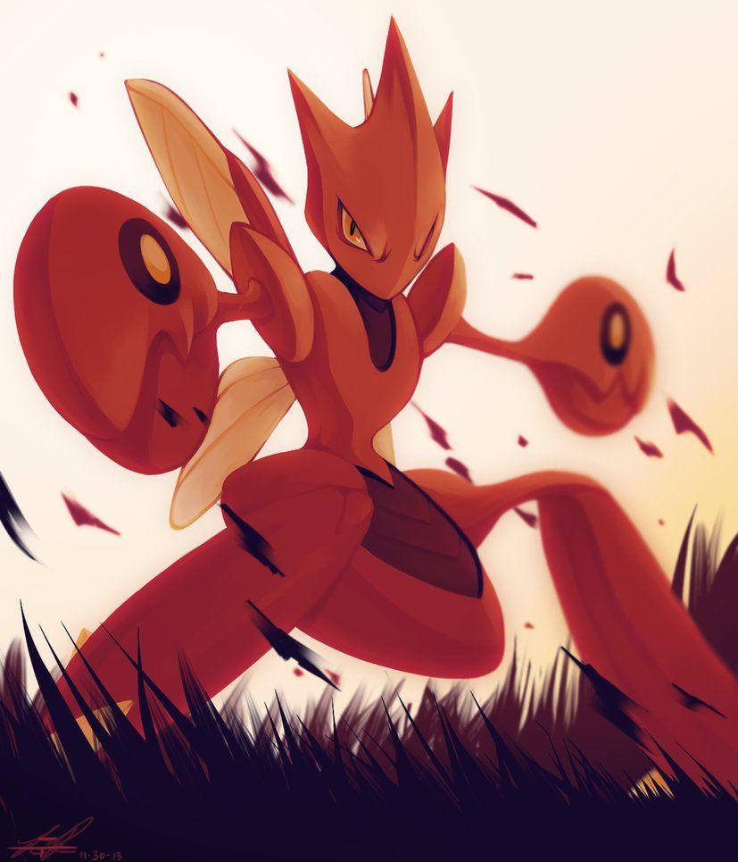 Scizor, fiery red, glowing eyes, SD Phone Wallpaper