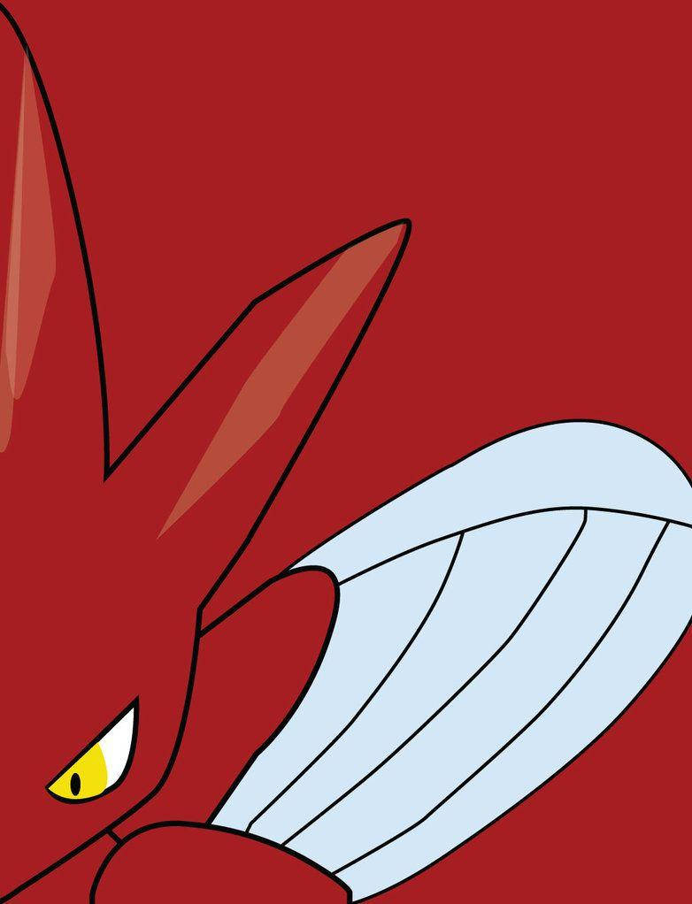 Scizor, red anime dragon, fierce yellow eye, SD Phone Wallpaper