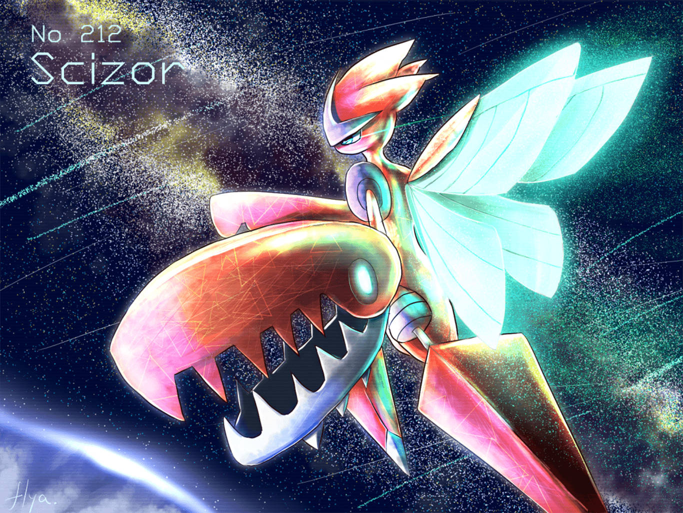 Scizor, space, cosmic nebula, HD Desktop Wallpaper