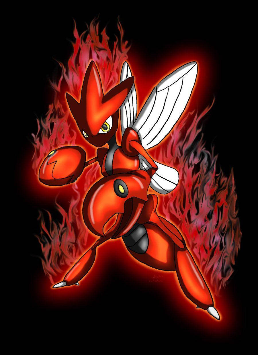Scizor, fiery red, white wings, SD Phone Wallpaper