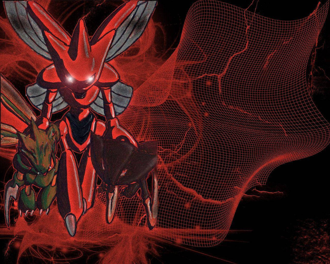 Scizor, red and black, glowing eyes, HD Desktop Wallpaper