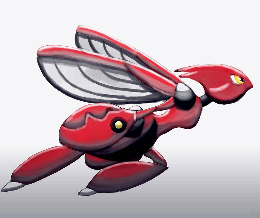 Scizor, red and black, translucent wings, SD Desktop Wallpaper