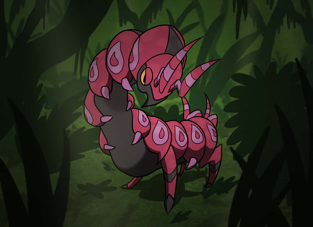 Scolipede, forest green aesthetic, pink and black segmented creature, SD Desktop Wallpaper