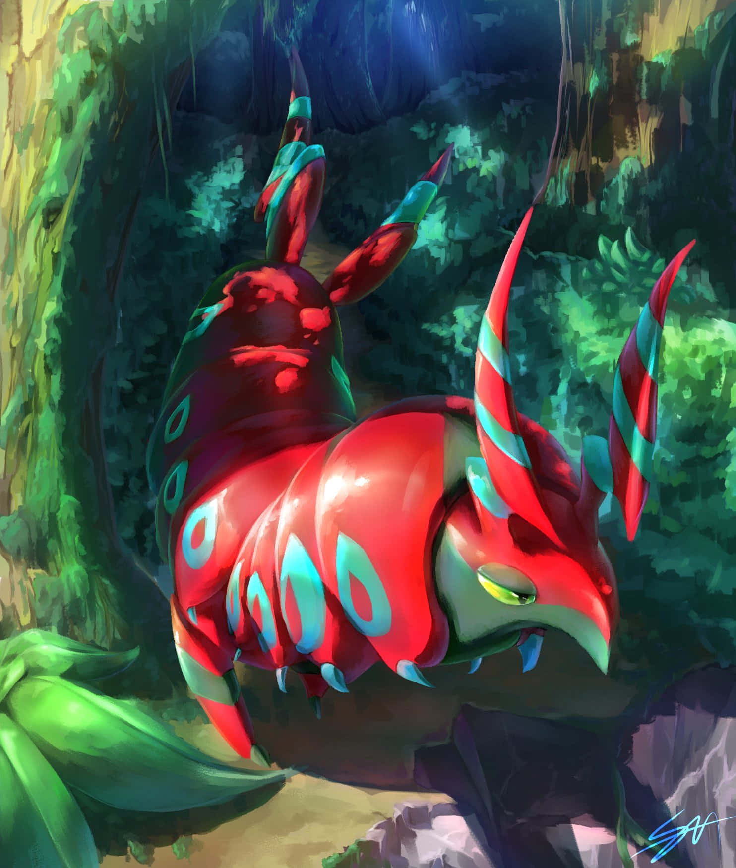 Scolipede, vibrant red, teal, HD Phone Wallpaper