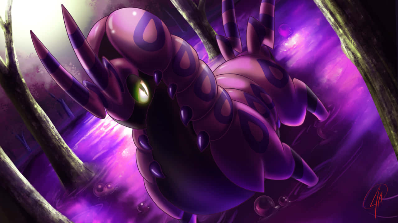 Scolipede, purple aesthetic, glowing green eyes, HD Desktop Wallpaper