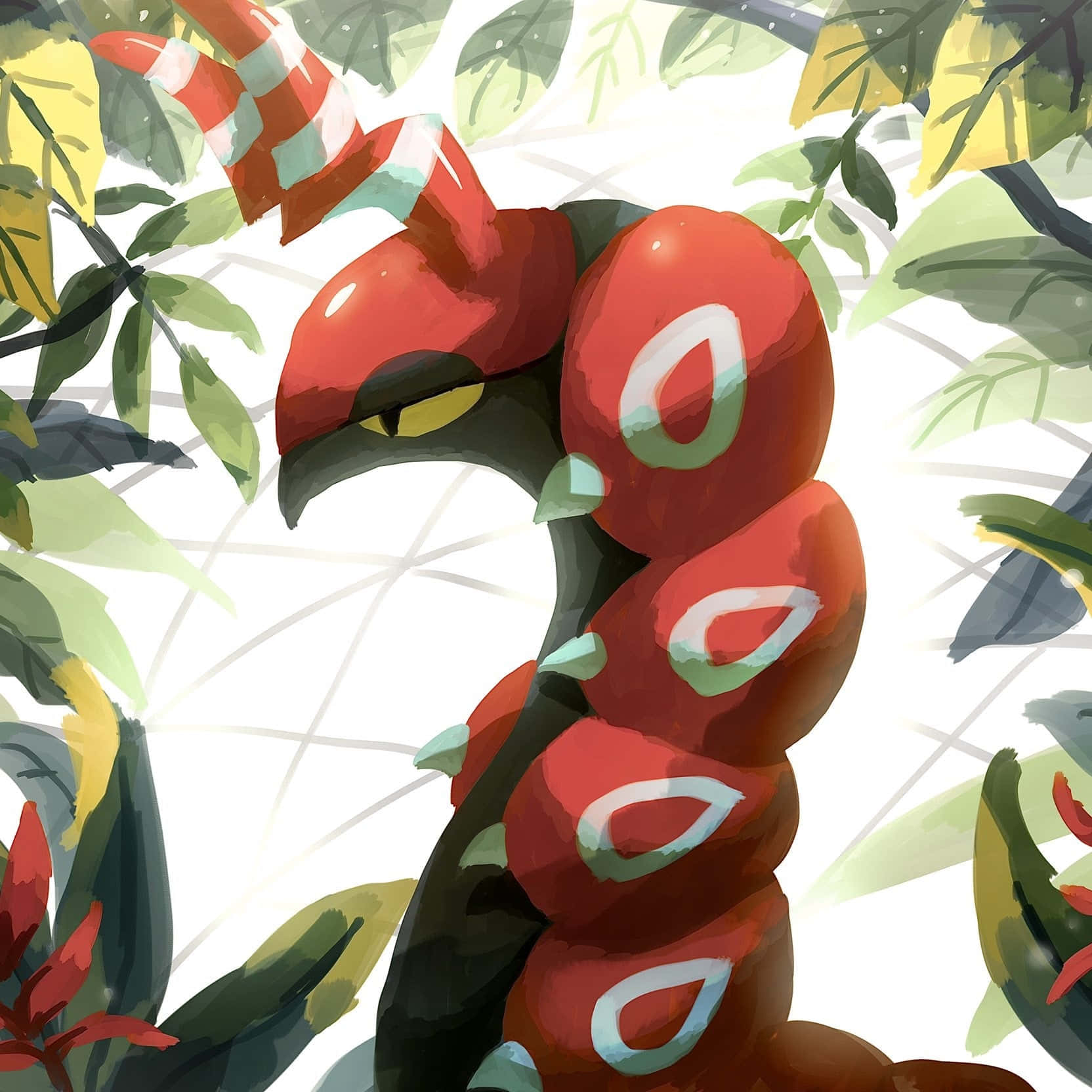 Shiny Scolipede, anime-style, vibrant red and black, HD Desktop Wallpaper