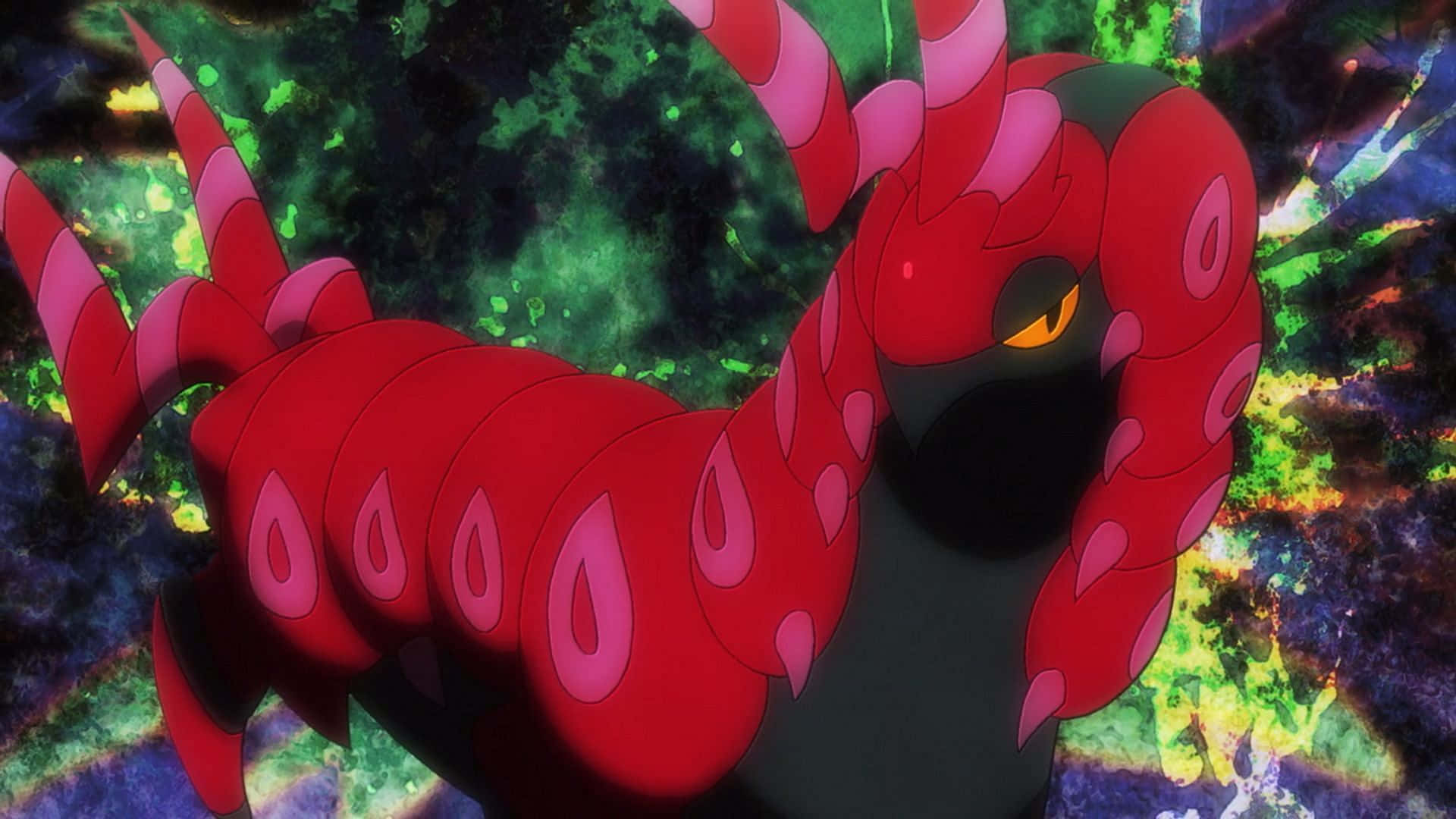 Scolipede, red aesthetic, glowing orange eyes, Full HD Desktop Wallpaper