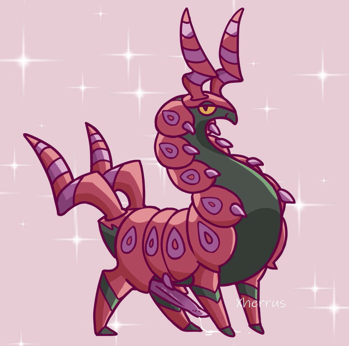 Scolipede, starry pink aesthetic, pink and green segmented creature, SD Desktop Wallpaper