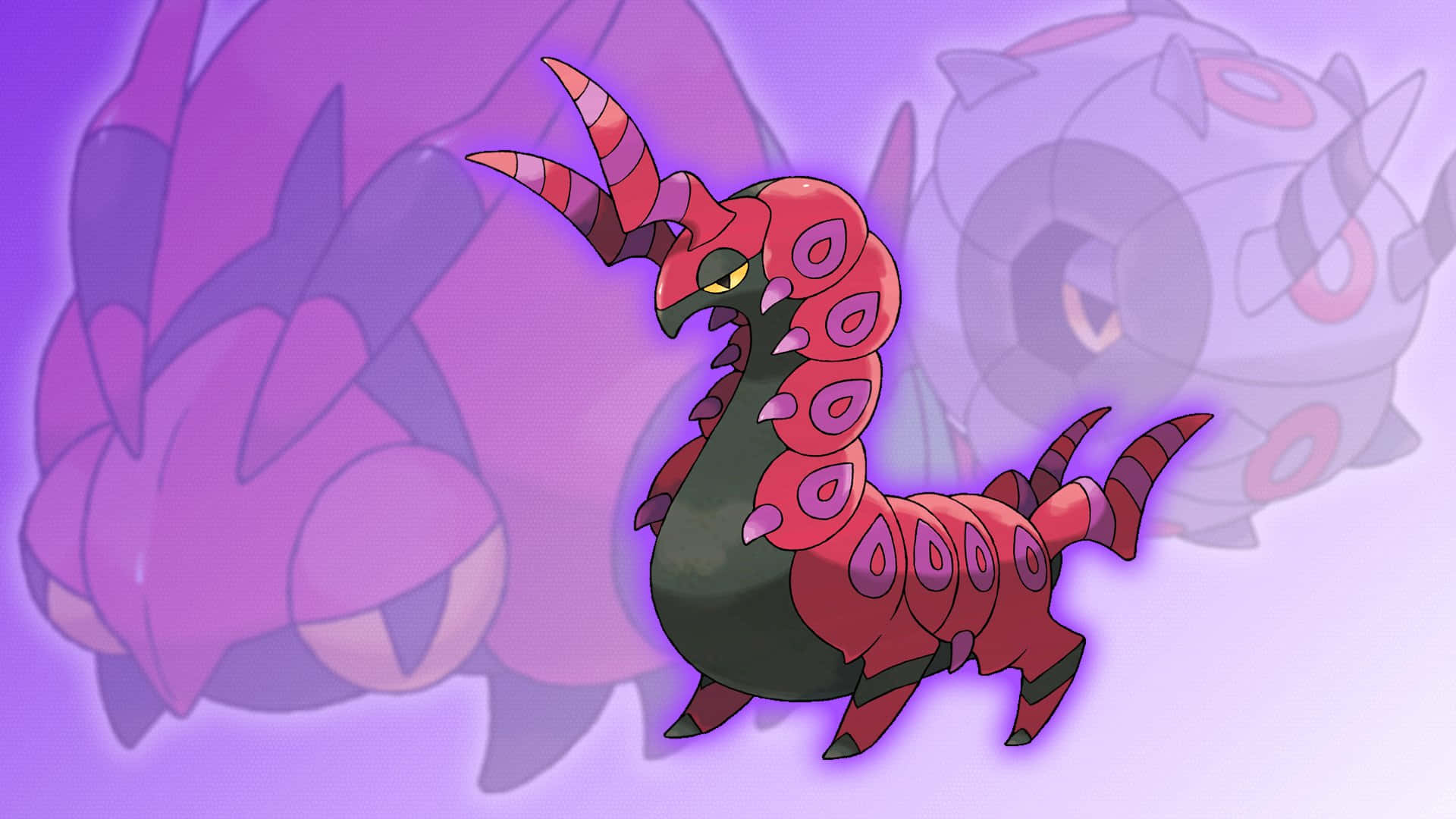 Scolipede, purple gradient backdrop, glowing eyes, Full HD Desktop Wallpaper
