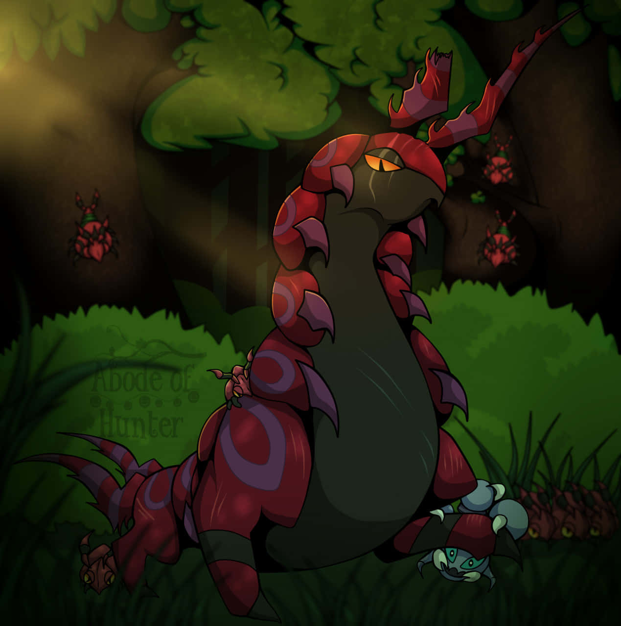 Scolipede, red and purple, glowing orange eyes, HD Phone Wallpaper