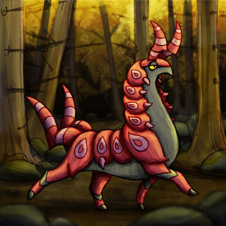 Scolipede, fiery red, glowing yellow eyes, SD Desktop Wallpaper