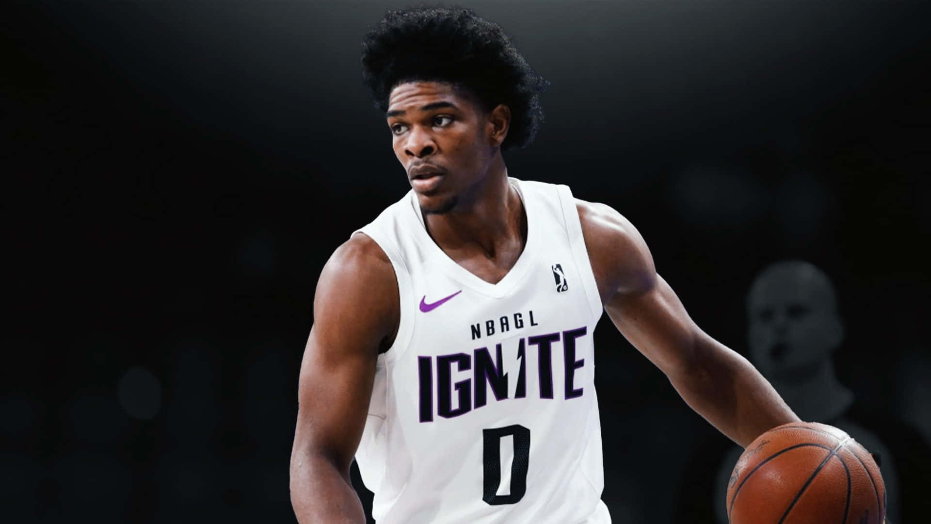 Scoot Henderson, white Ignite jersey, bright arena lights, Full HD Desktop Wallpaper