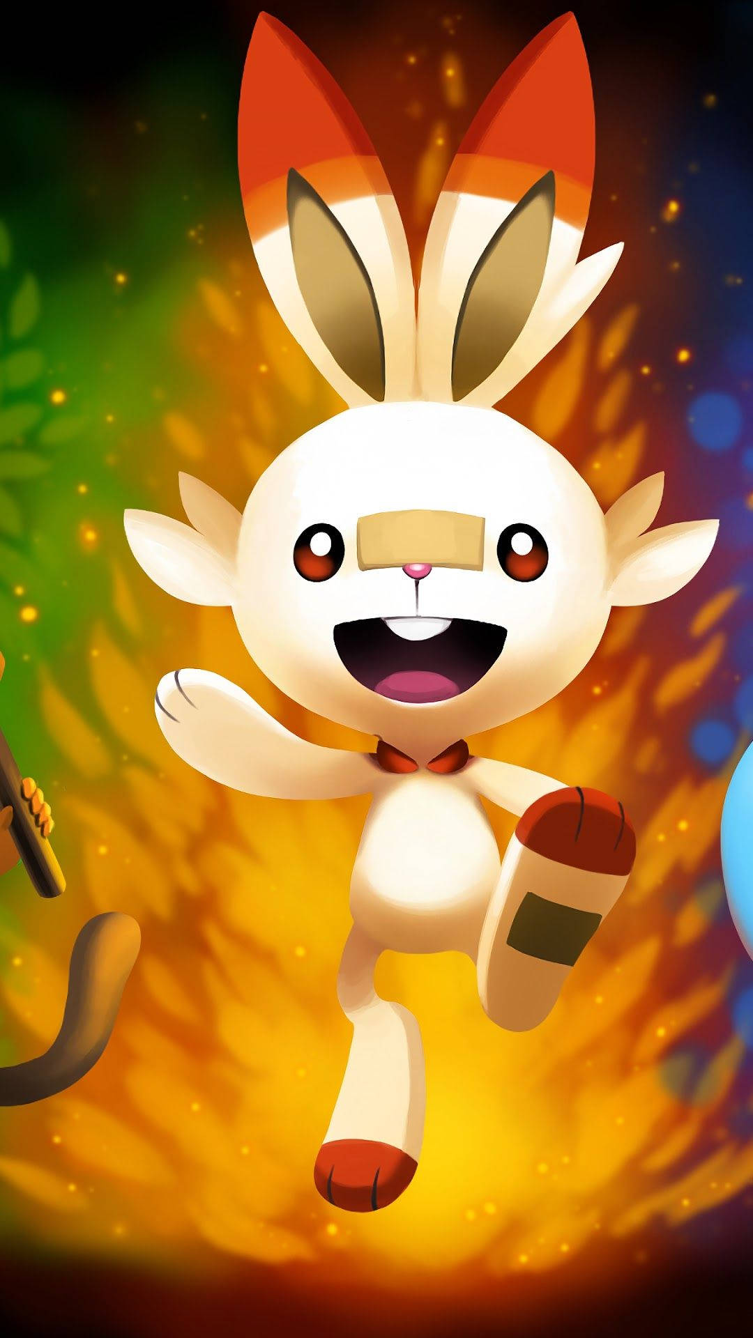 Scorbunny, orange-tipped ears, fiery golden background, Full HD Phone Wallpaper