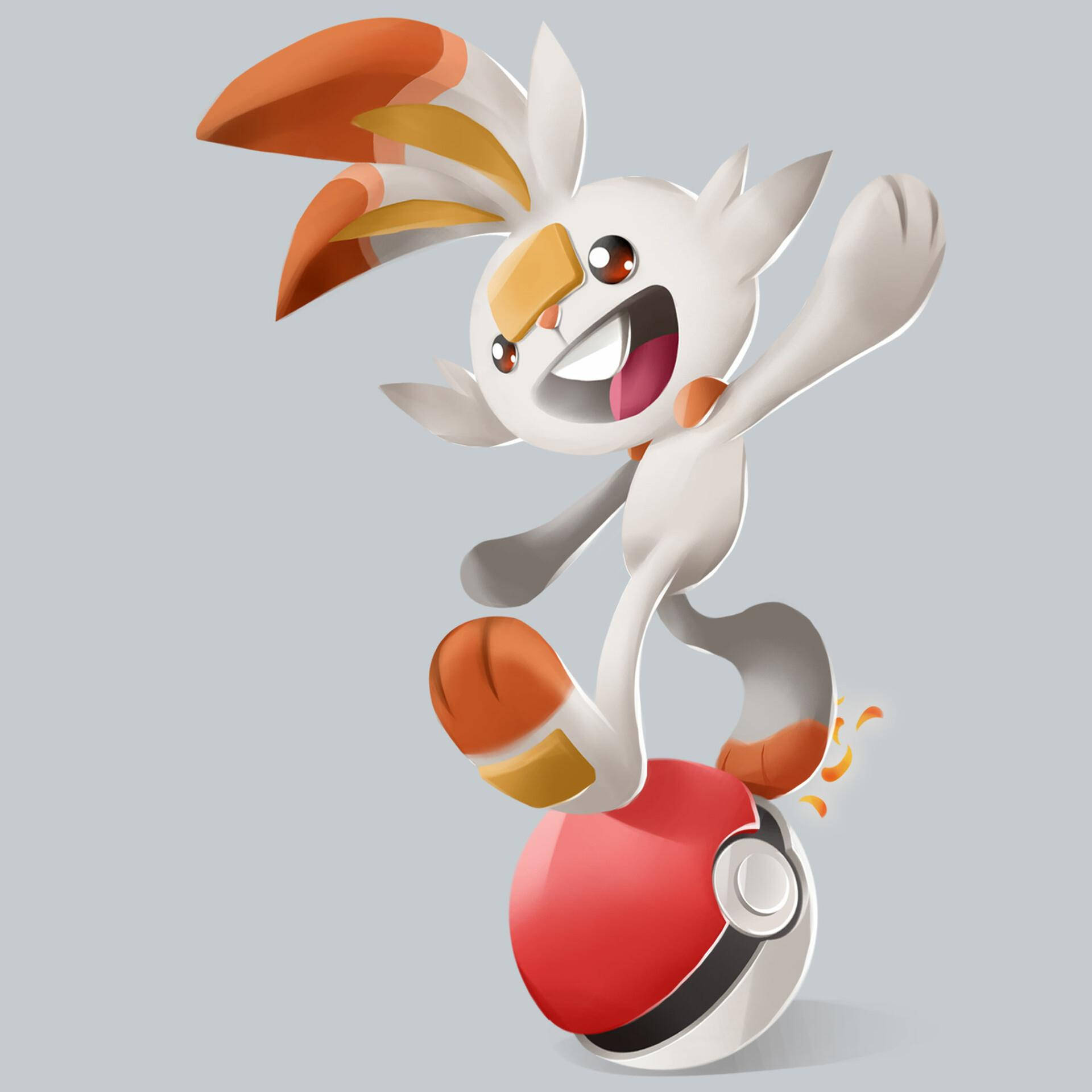 Scorbunny, white and orange, red Poké Ball, Full HD Desktop Wallpaper