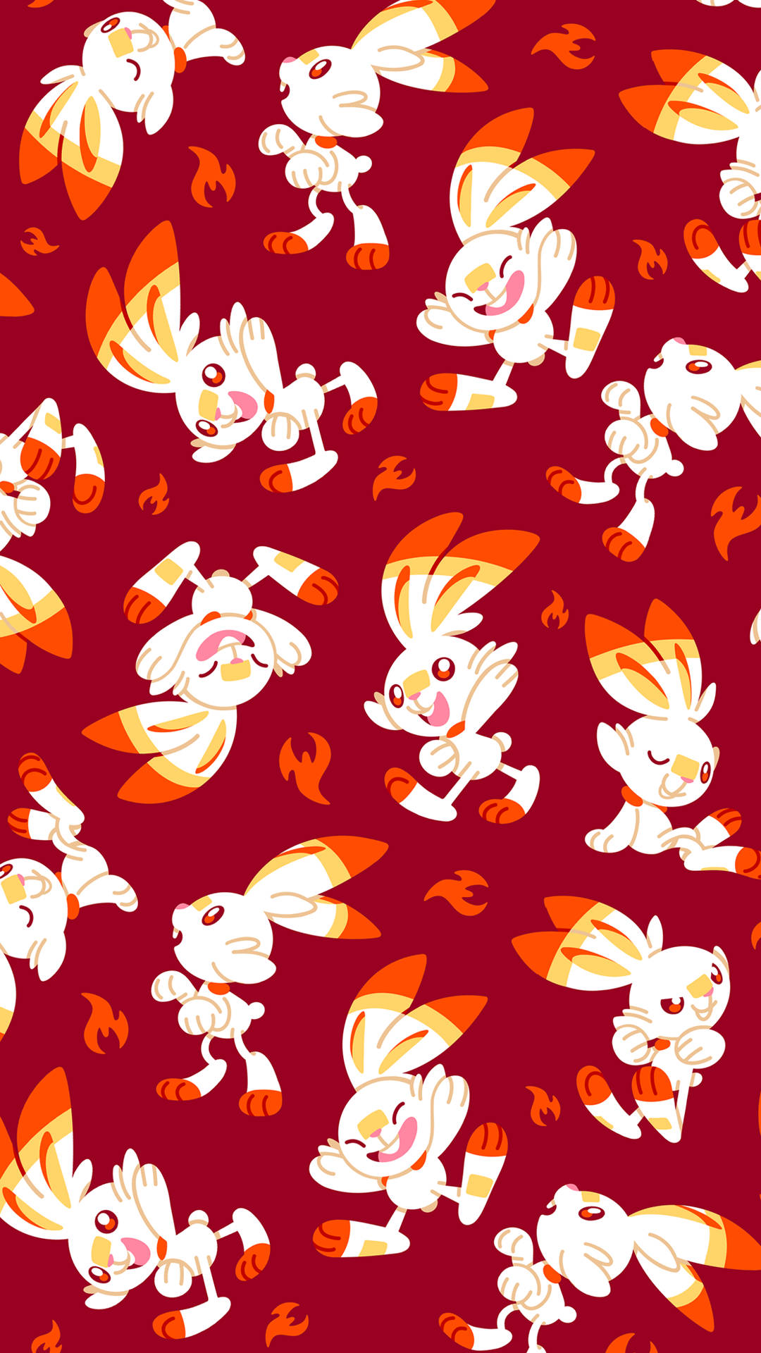 Red Scorbunny, orange flame accents, deep red background, Full HD Phone Wallpaper