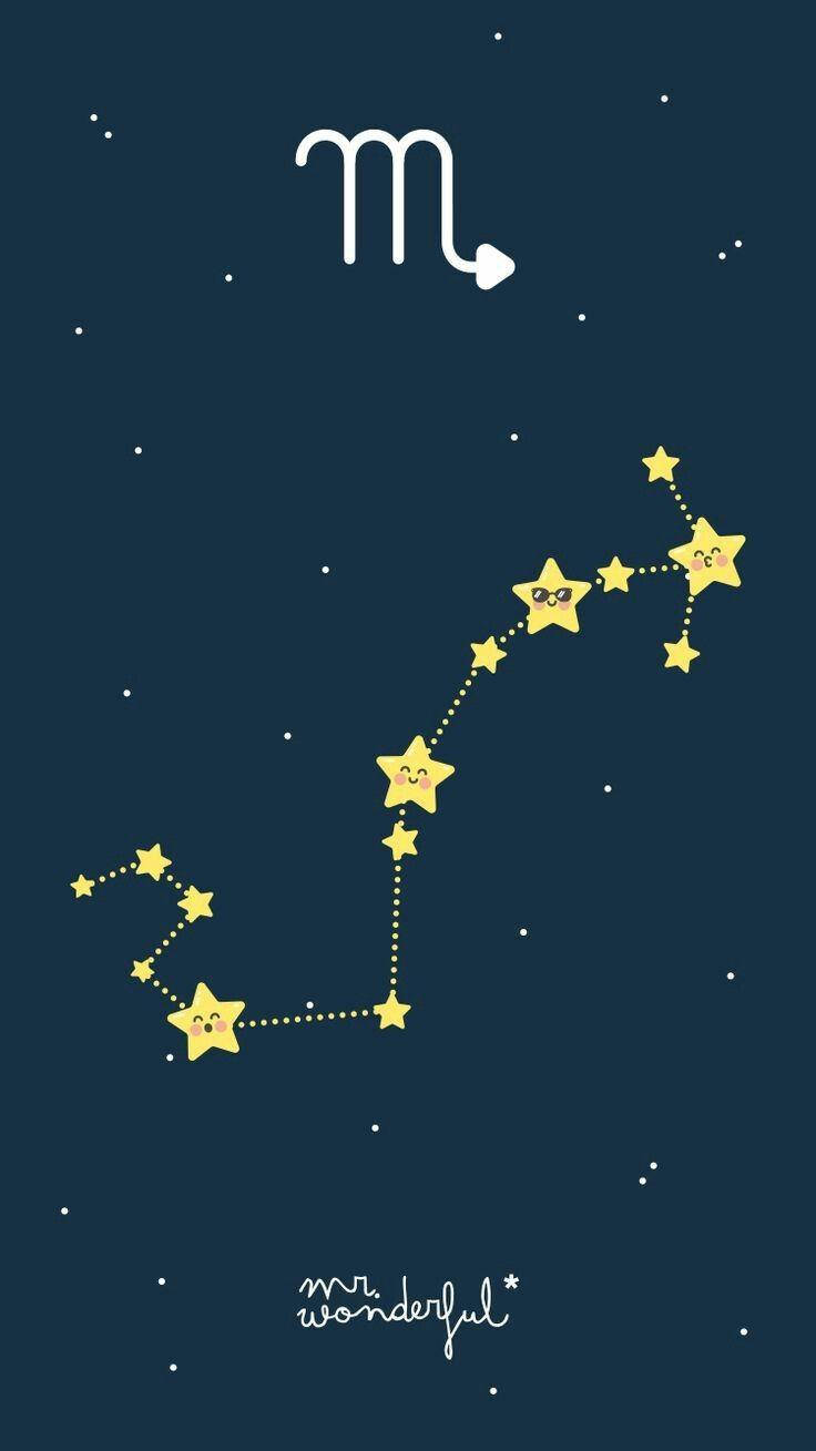 Cute Starry Scorpio Aesthetic, yellow stars, dotted lines, HD Phone Wallpaper