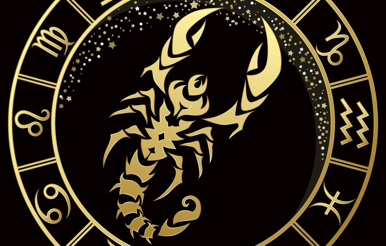 Gold Scorpio, zodiac chart, circular zodiac wheel, HD Desktop Wallpaper