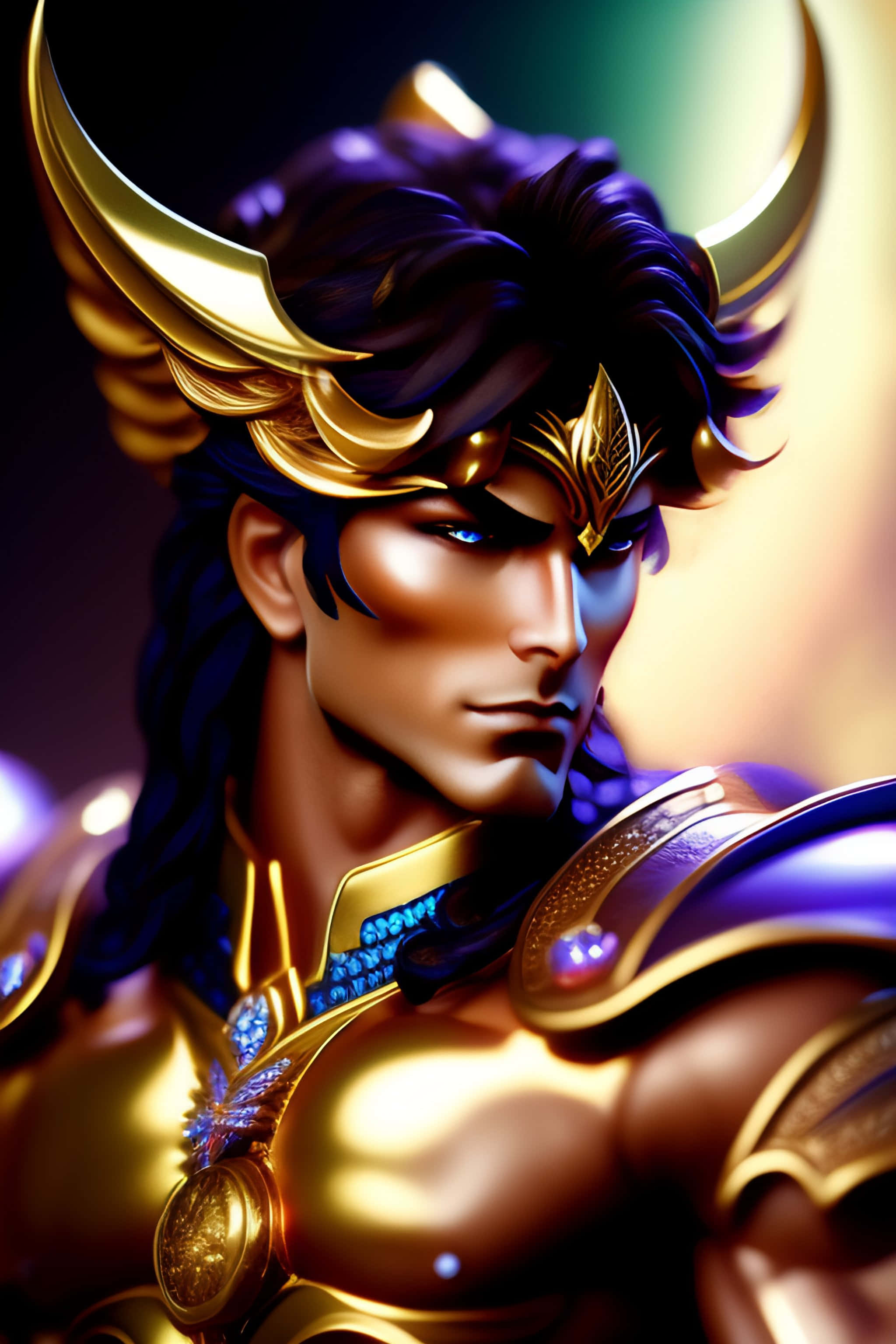 Golden Scorpio Armor Warrior, golden horned helmet, ornate golden armor, 2K Phone Wallpaper