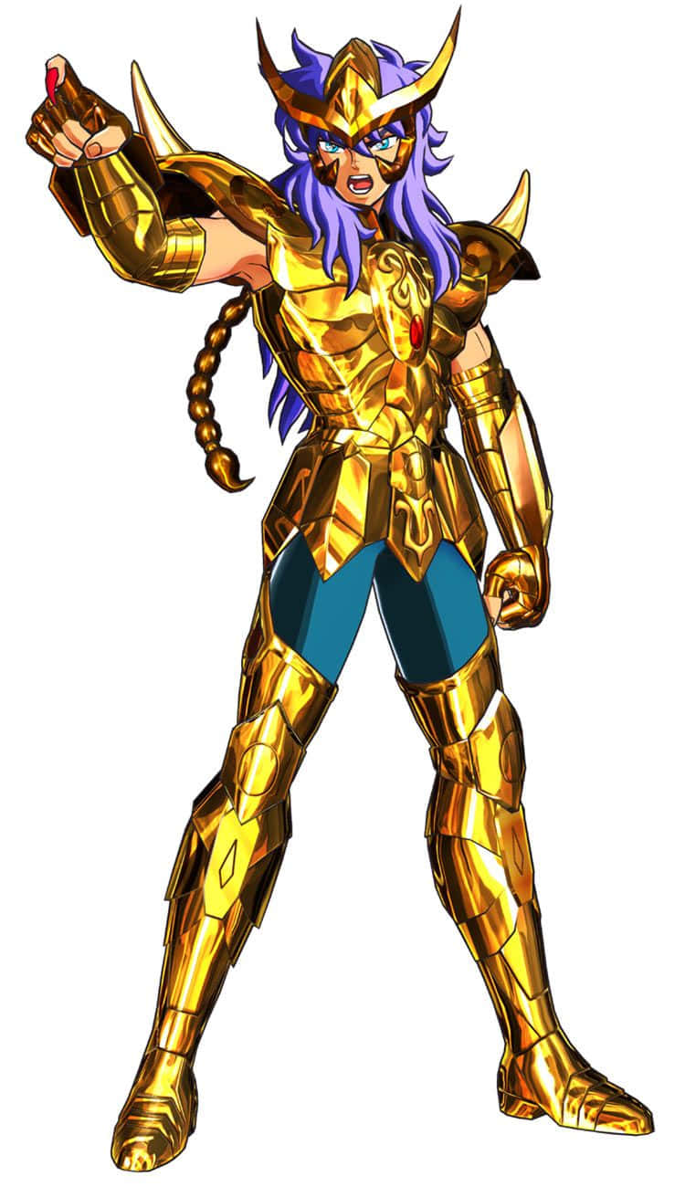 Scorpio Milo, golden armor, purple hair, HD Phone Wallpaper