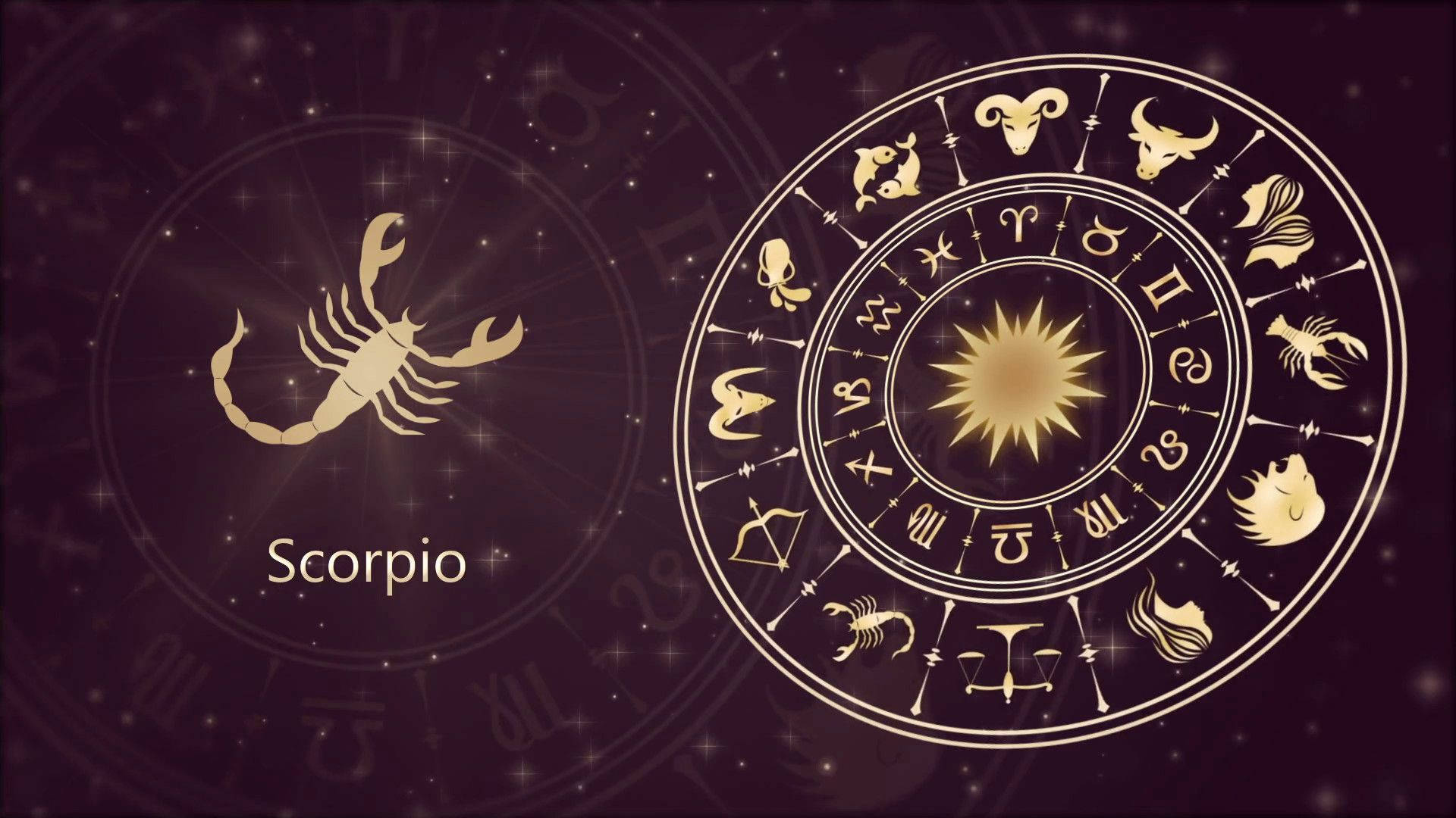 Scorpio, zodiac chart, golden zodiac wheel, Full HD Desktop Wallpaper